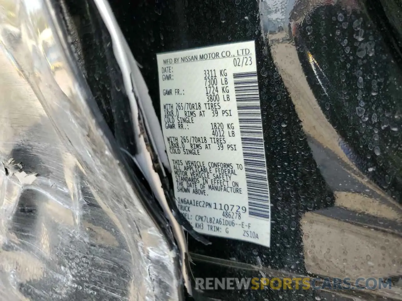 14 Photograph of a damaged car 1N6AA1EC2PN110729 NISSAN TITAN 2023