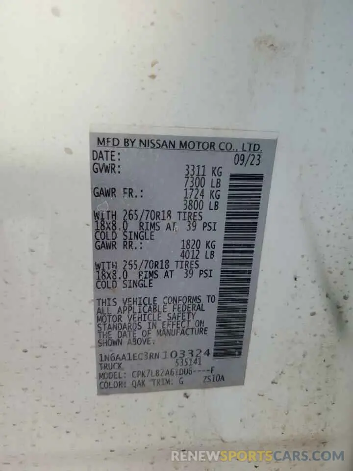 12 Photograph of a damaged car 1N6AA1EC3RN103324 NISSAN TITAN 2024