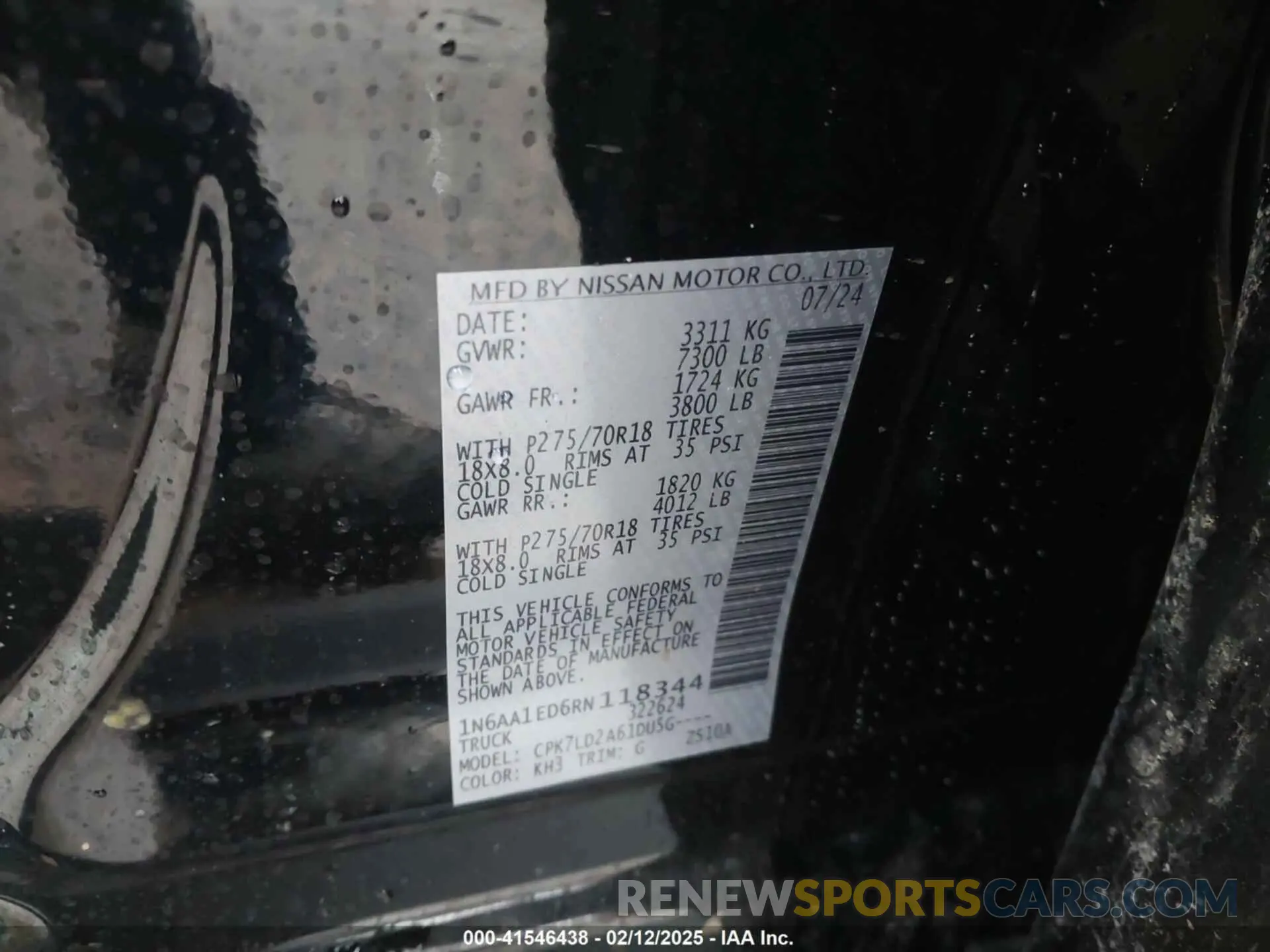 9 Photograph of a damaged car 1N6AA1ED6RN118344 NISSAN TITAN 2024