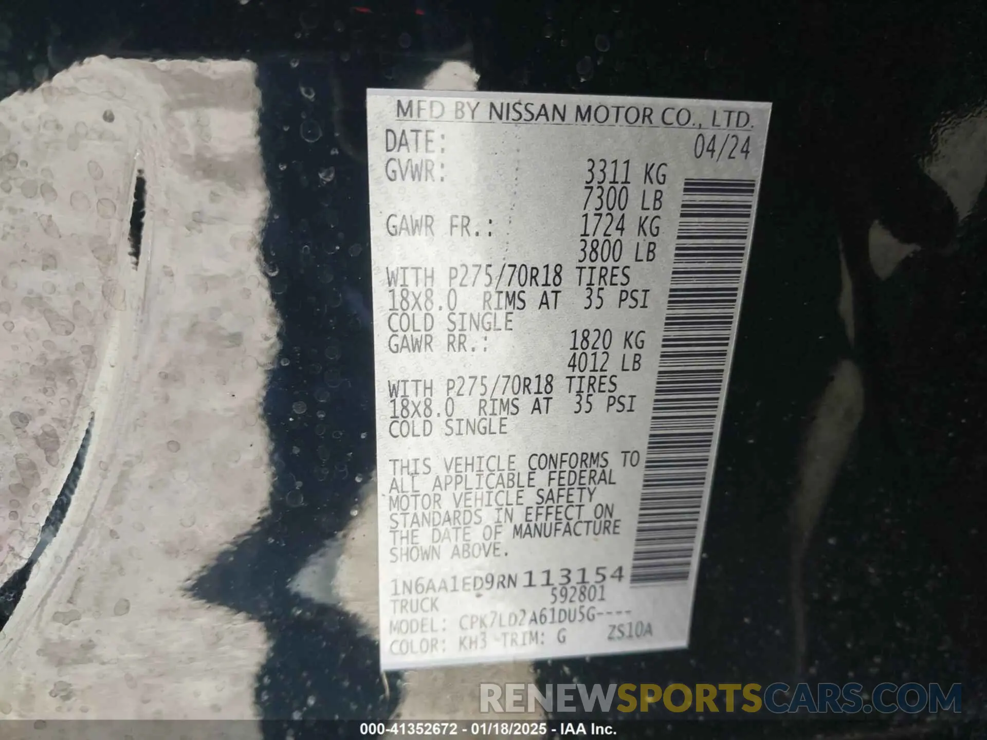 9 Photograph of a damaged car 1N6AA1ED9RN113154 NISSAN TITAN 2024
