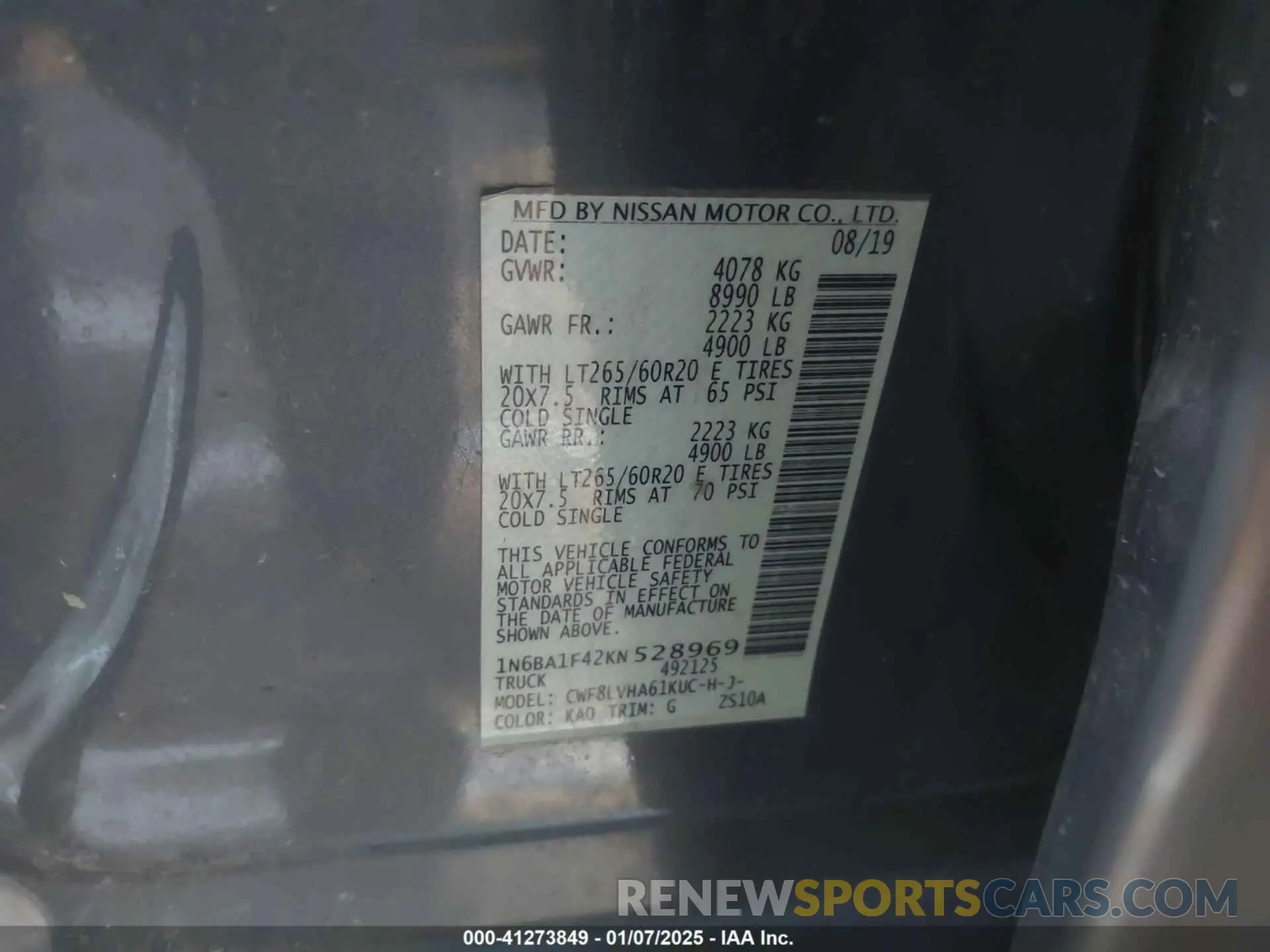 9 Фотография поврежденного автомобиля 1N6BA1F42KN528969 NISSAN TITAN XD 2019