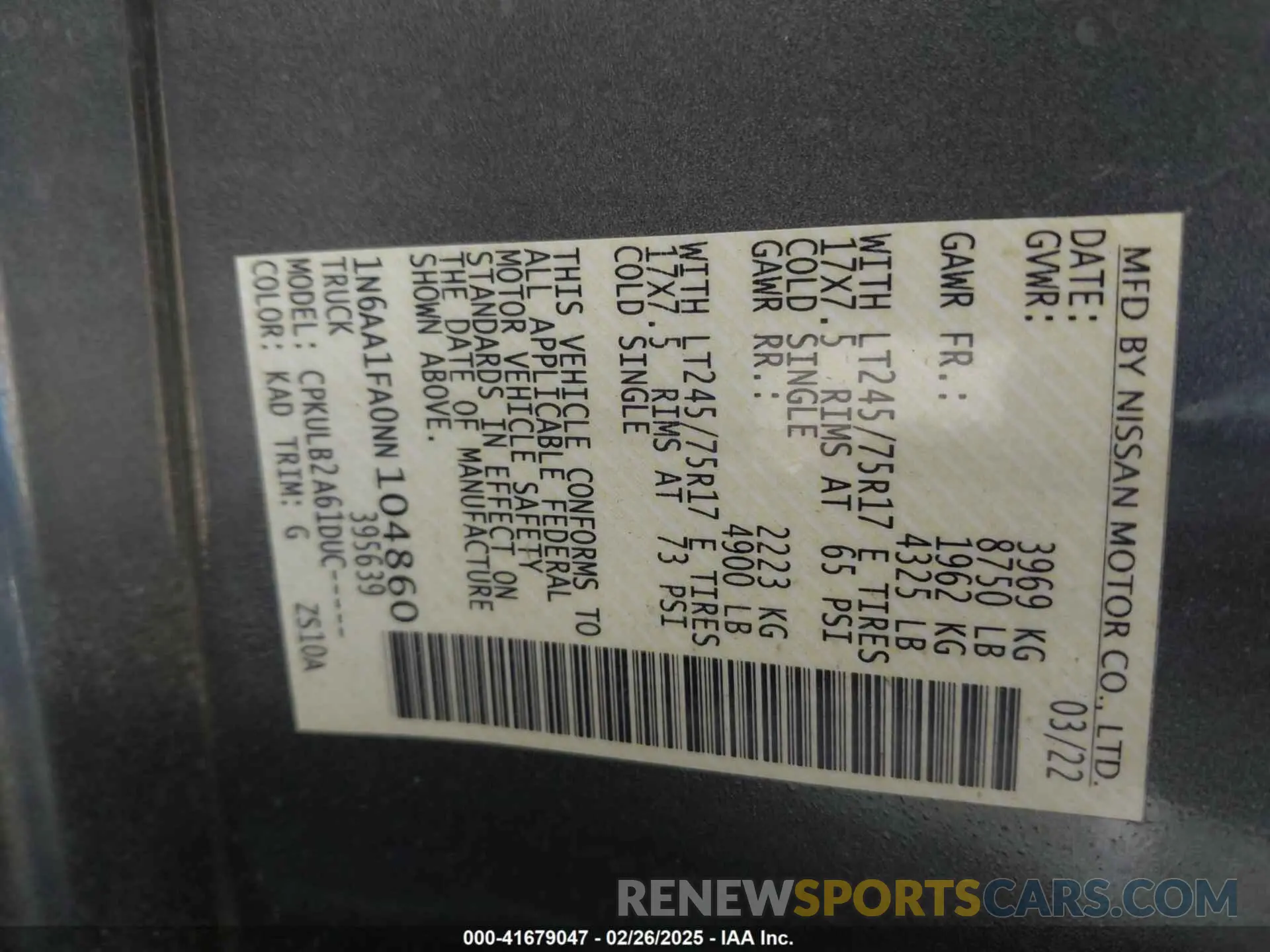 9 Фотография поврежденного автомобиля 1N6AA1FA0NN104860 NISSAN TITAN XD 2022