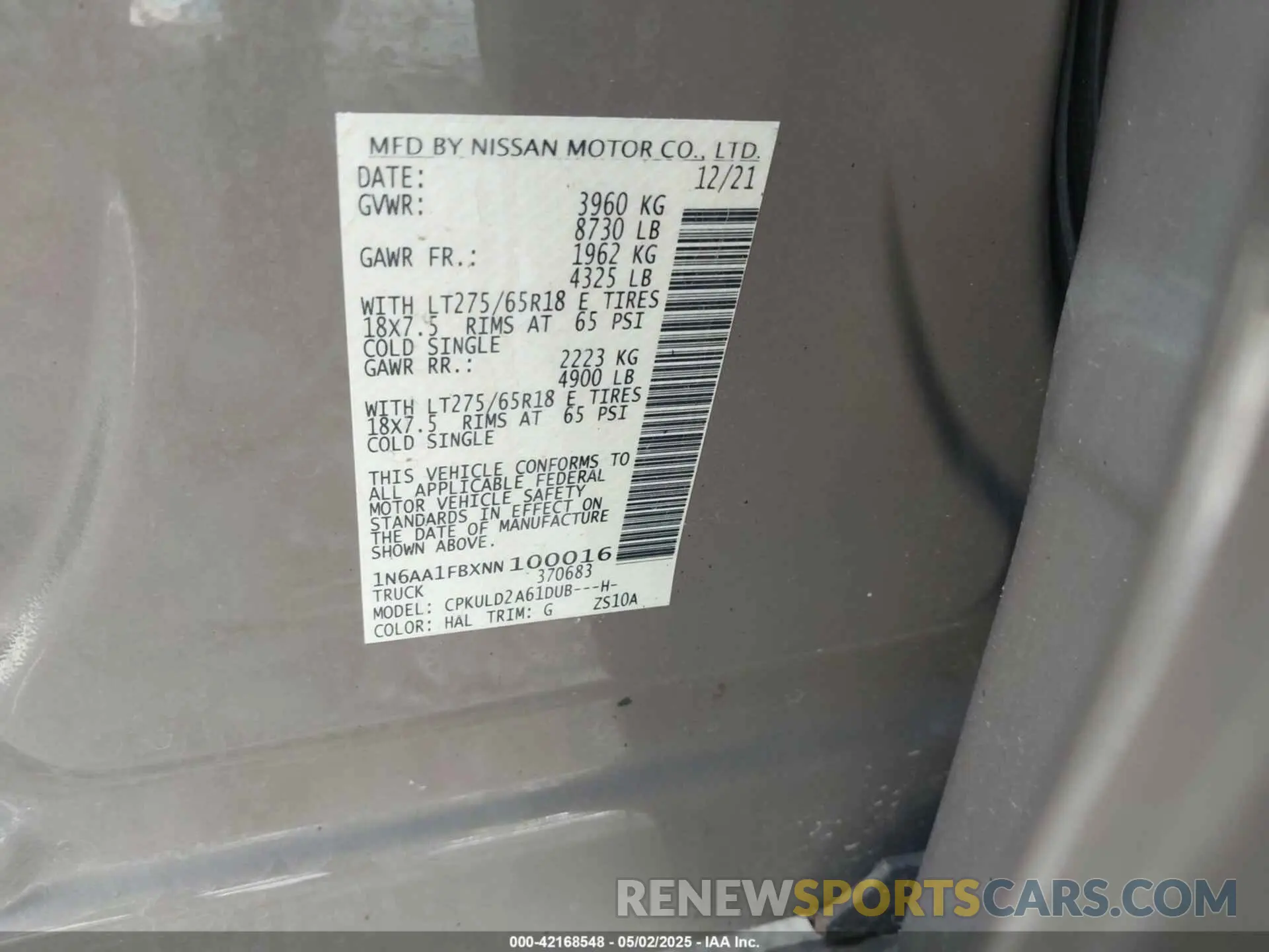 9 Фотография поврежденного автомобиля 1N6AA1FBXNN100016 NISSAN TITAN XD 2022