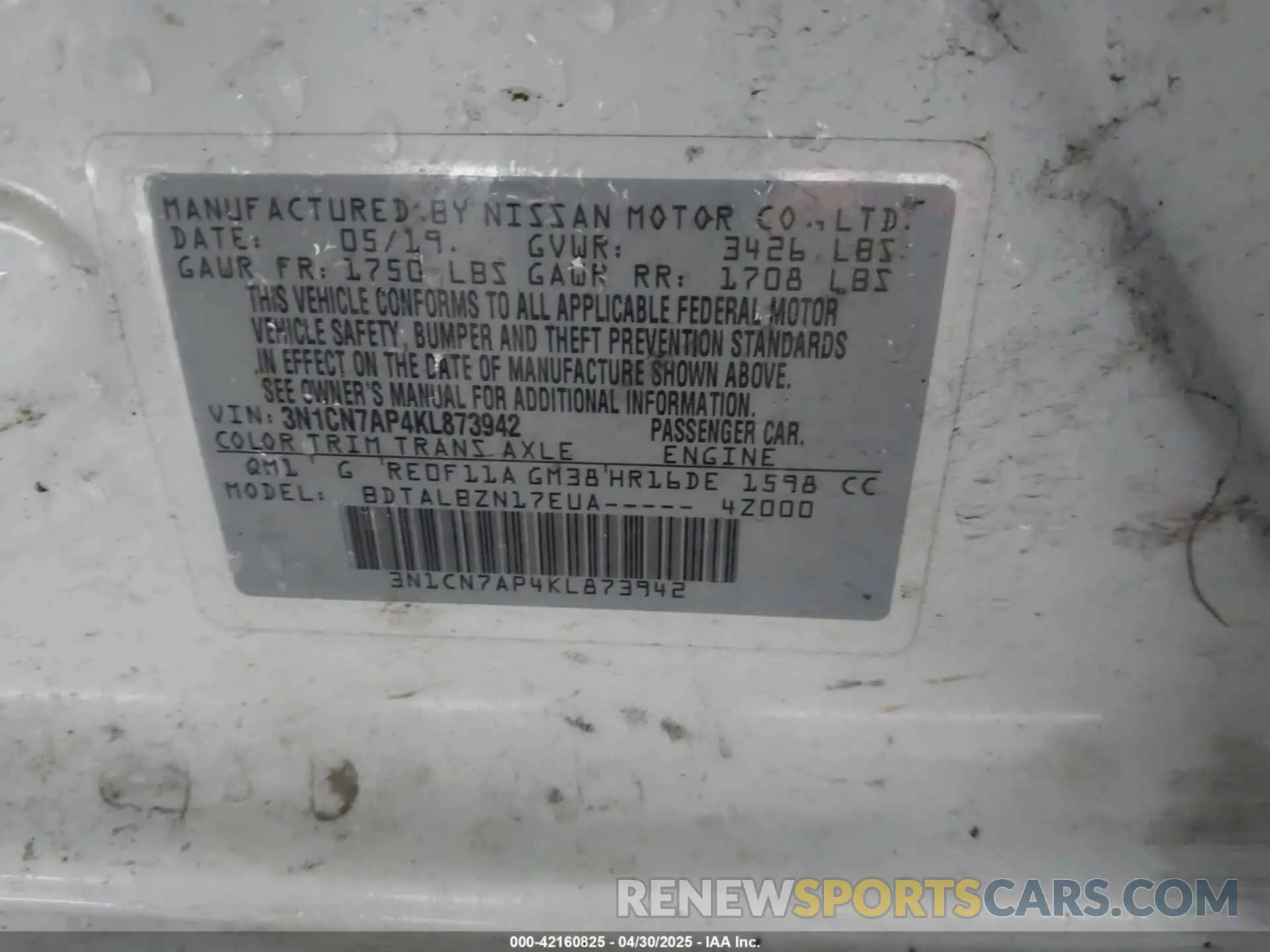 9 Фотография поврежденного автомобиля 3N1CN7AP4KL873942 NISSAN VERSA 2019