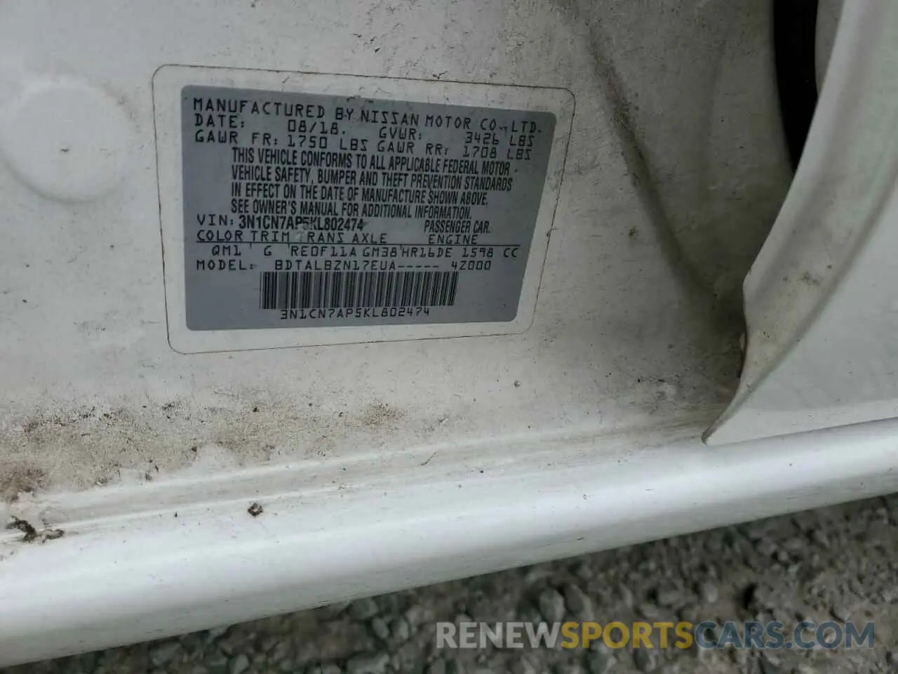 12 Фотография поврежденного автомобиля 3N1CN7AP5KL802474 NISSAN VERSA 2019