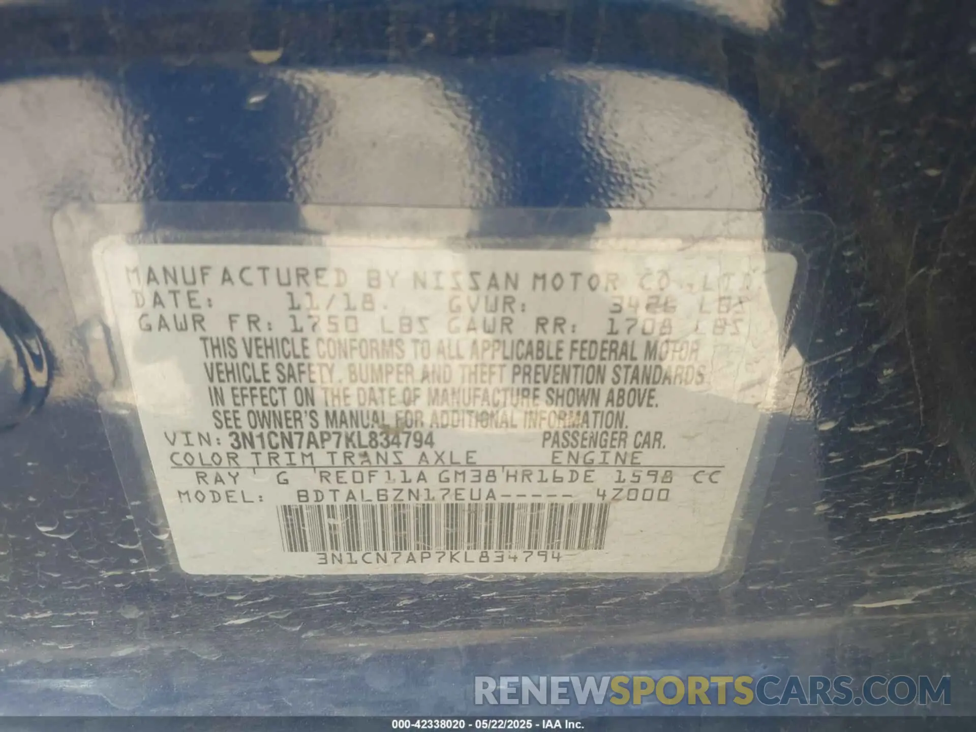 9 Photograph of a damaged car 3N1CN7AP7KL834794 NISSAN VERSA 2019