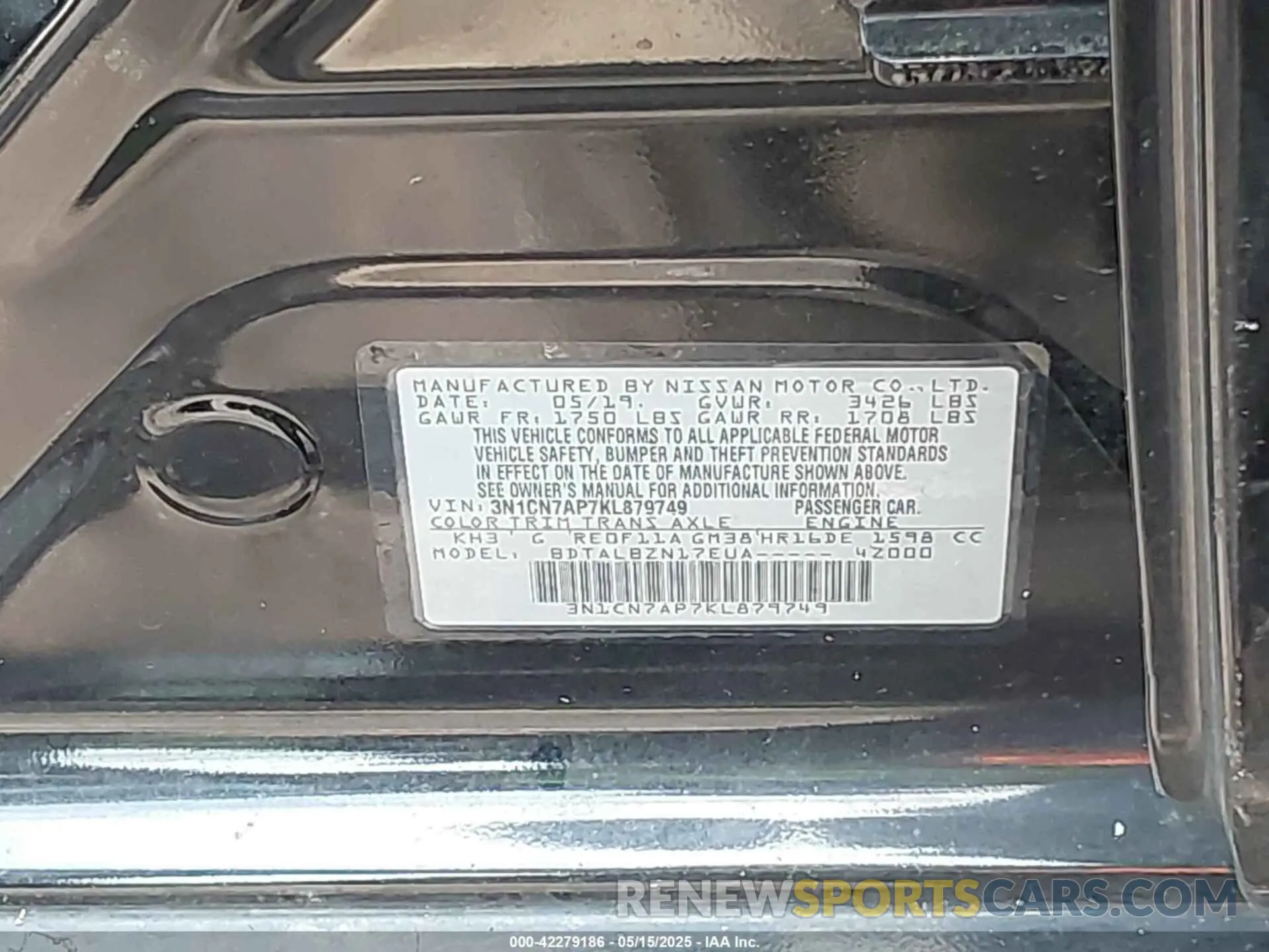 9 Фотография поврежденного автомобиля 3N1CN7AP7KL879749 NISSAN VERSA 2019