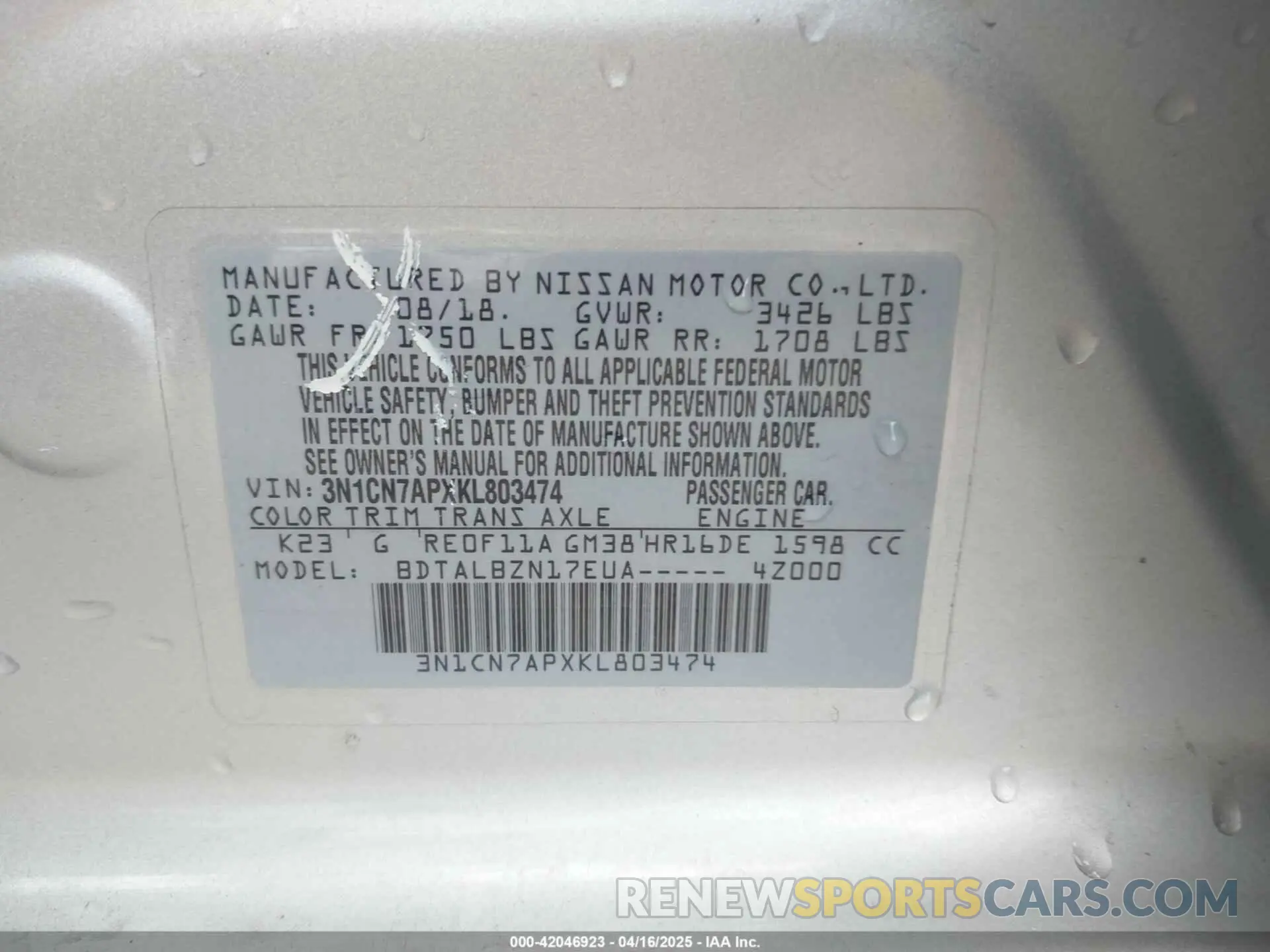 9 Фотография поврежденного автомобиля 3N1CN7APXKL803474 NISSAN VERSA 2019