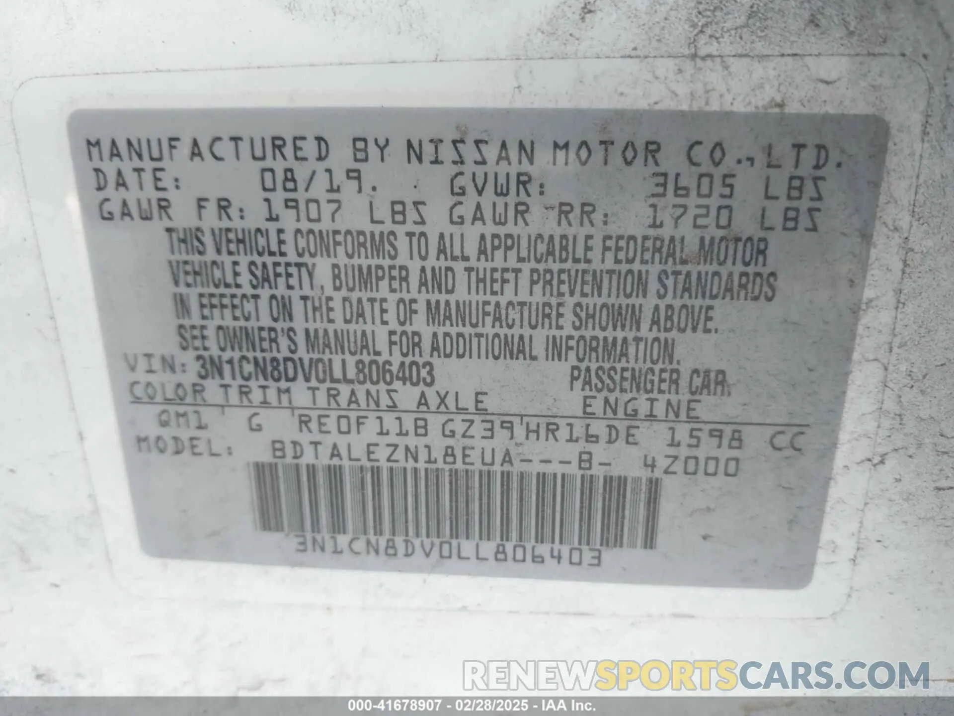 9 Photograph of a damaged car 3N1CN8DV0LL806403 NISSAN VERSA 2020