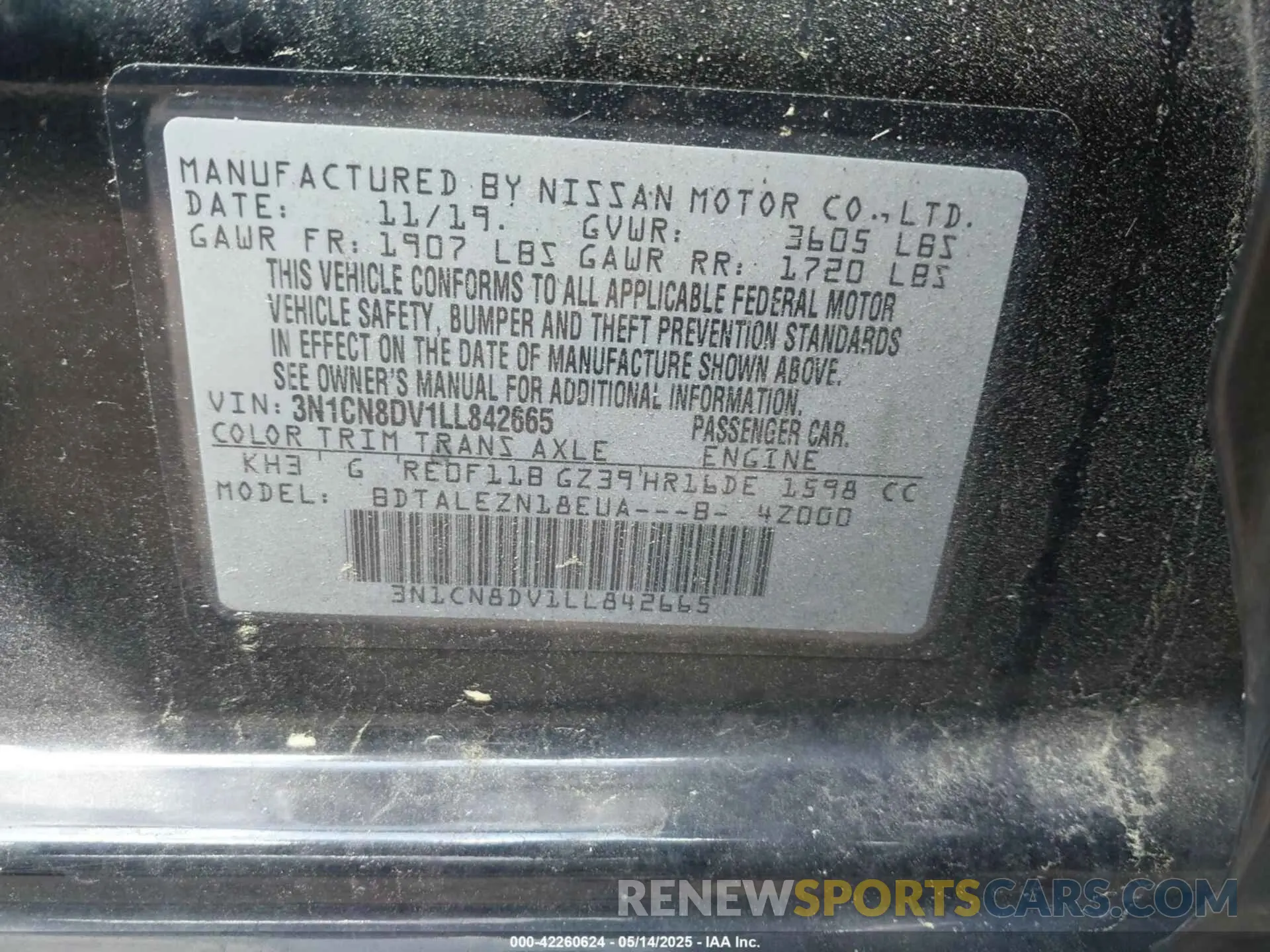 9 Photograph of a damaged car 3N1CN8DV1LL842665 NISSAN VERSA 2020