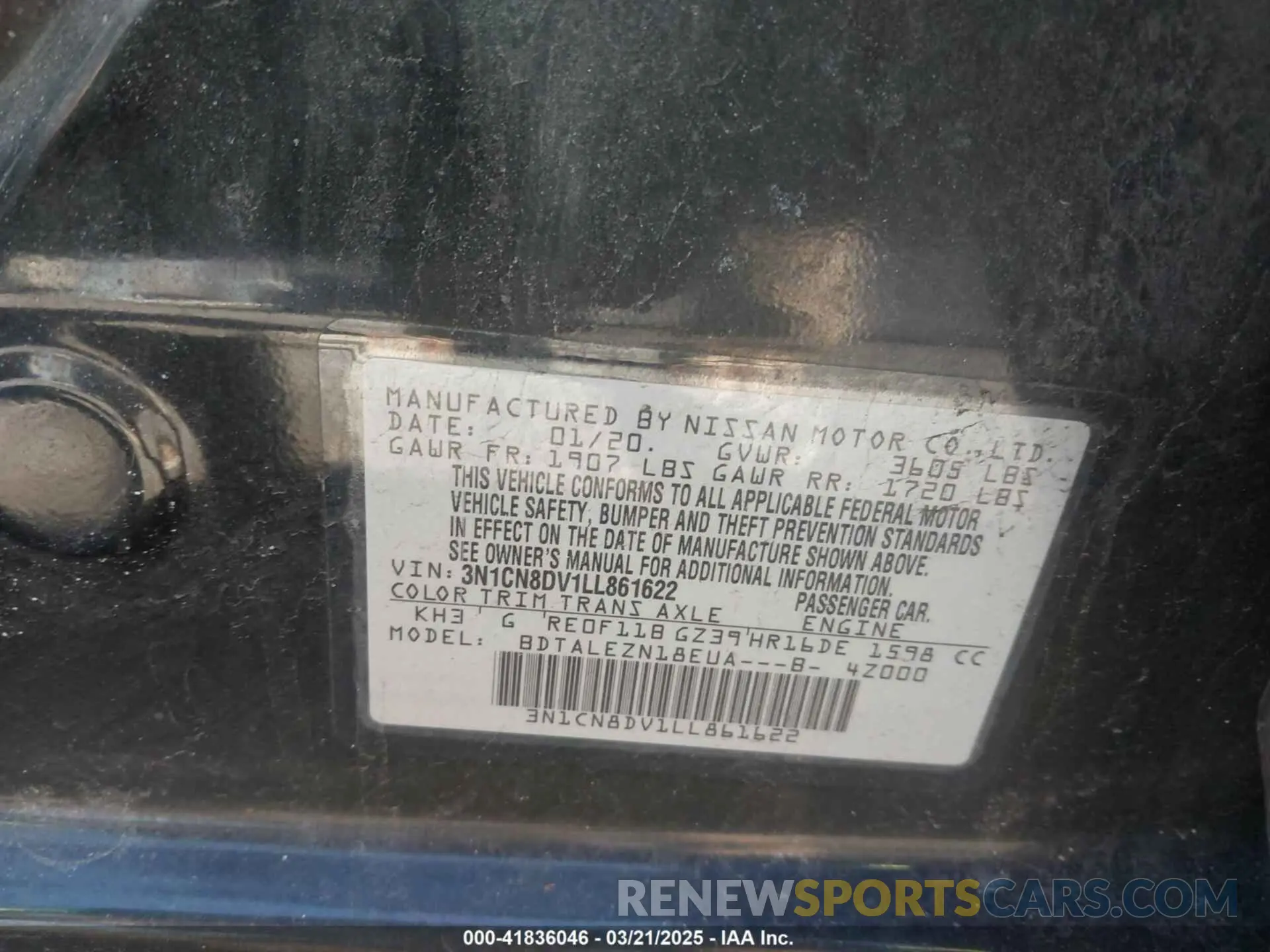 9 Фотография поврежденного автомобиля 3N1CN8DV1LL861622 NISSAN VERSA 2020