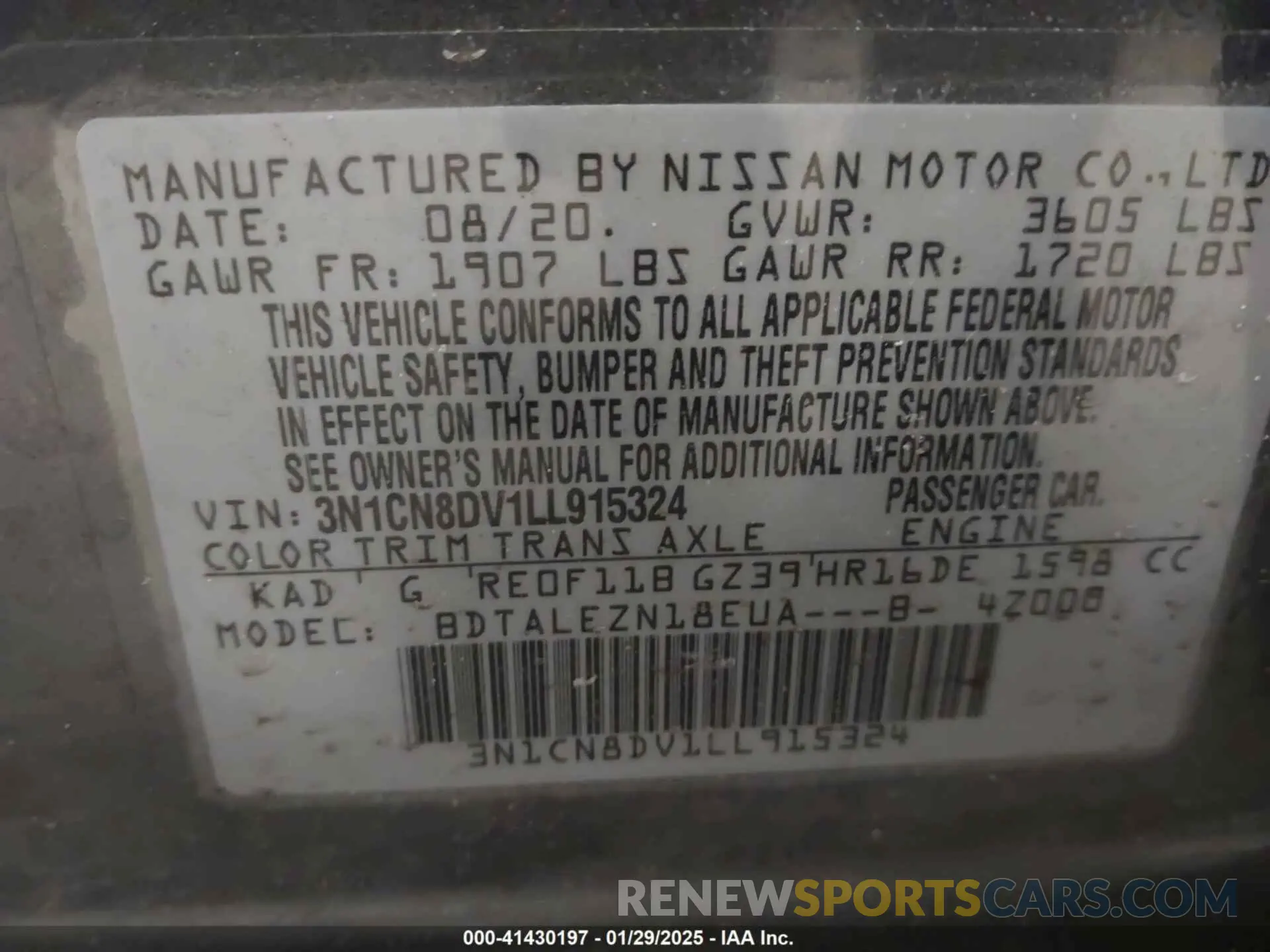 9 Фотография поврежденного автомобиля 3N1CN8DV1LL915324 NISSAN VERSA 2020