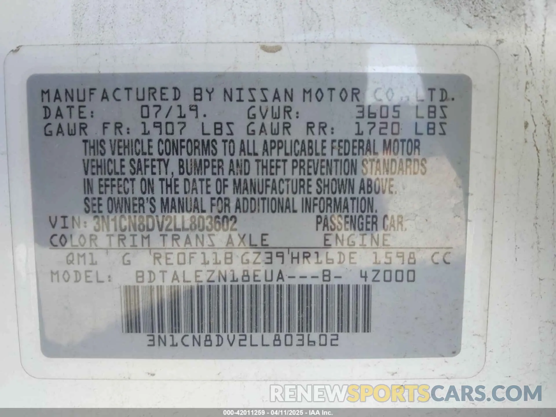 9 Photograph of a damaged car 3N1CN8DV2LL803602 NISSAN VERSA 2020