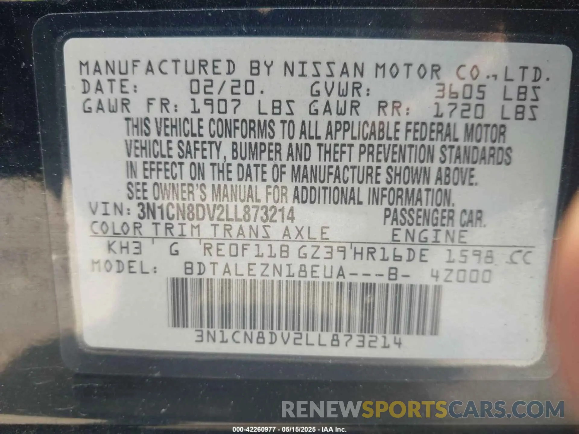 9 Photograph of a damaged car 3N1CN8DV2LL873214 NISSAN VERSA 2020