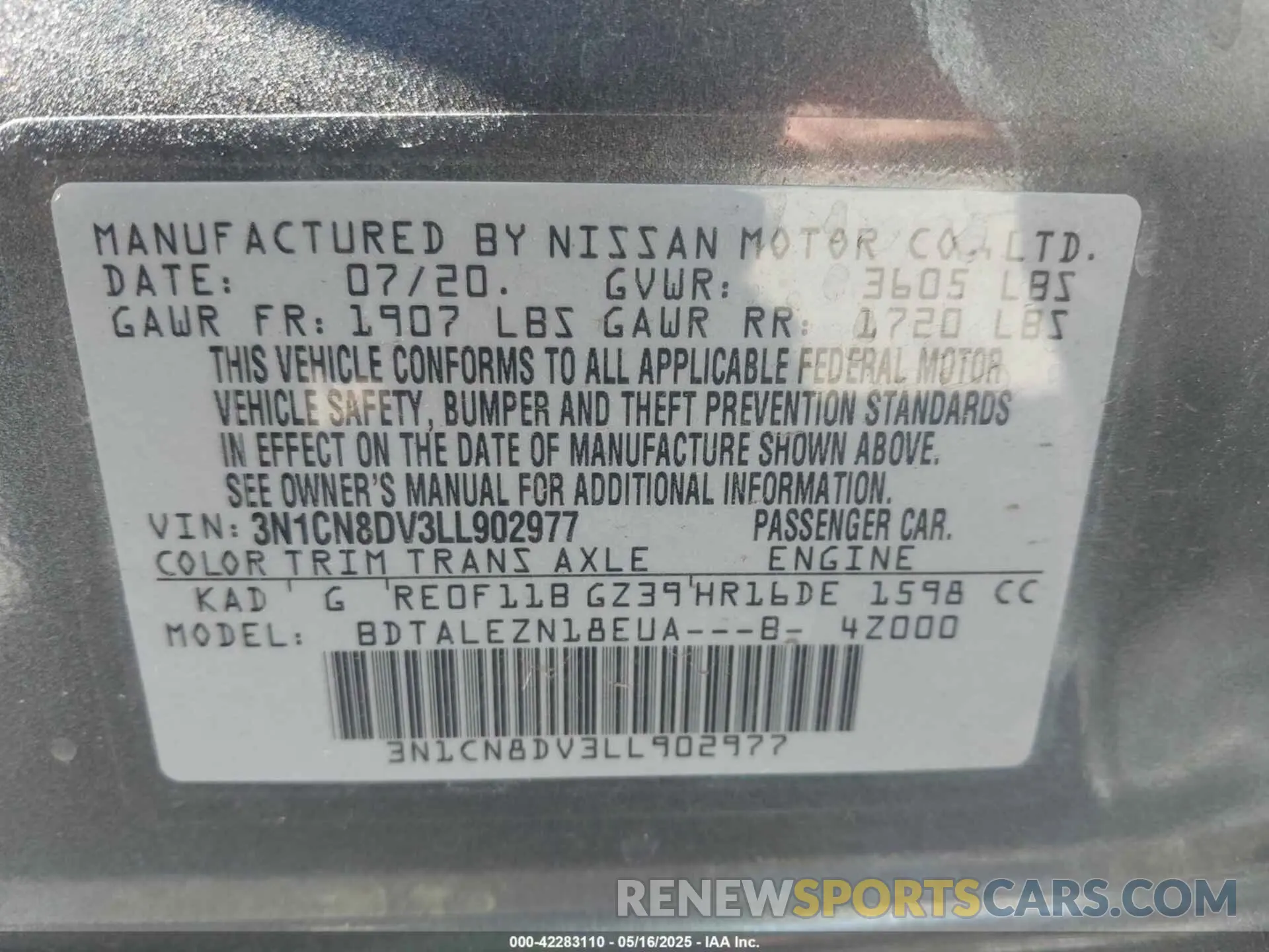 9 Photograph of a damaged car 3N1CN8DV3LL902977 NISSAN VERSA 2020