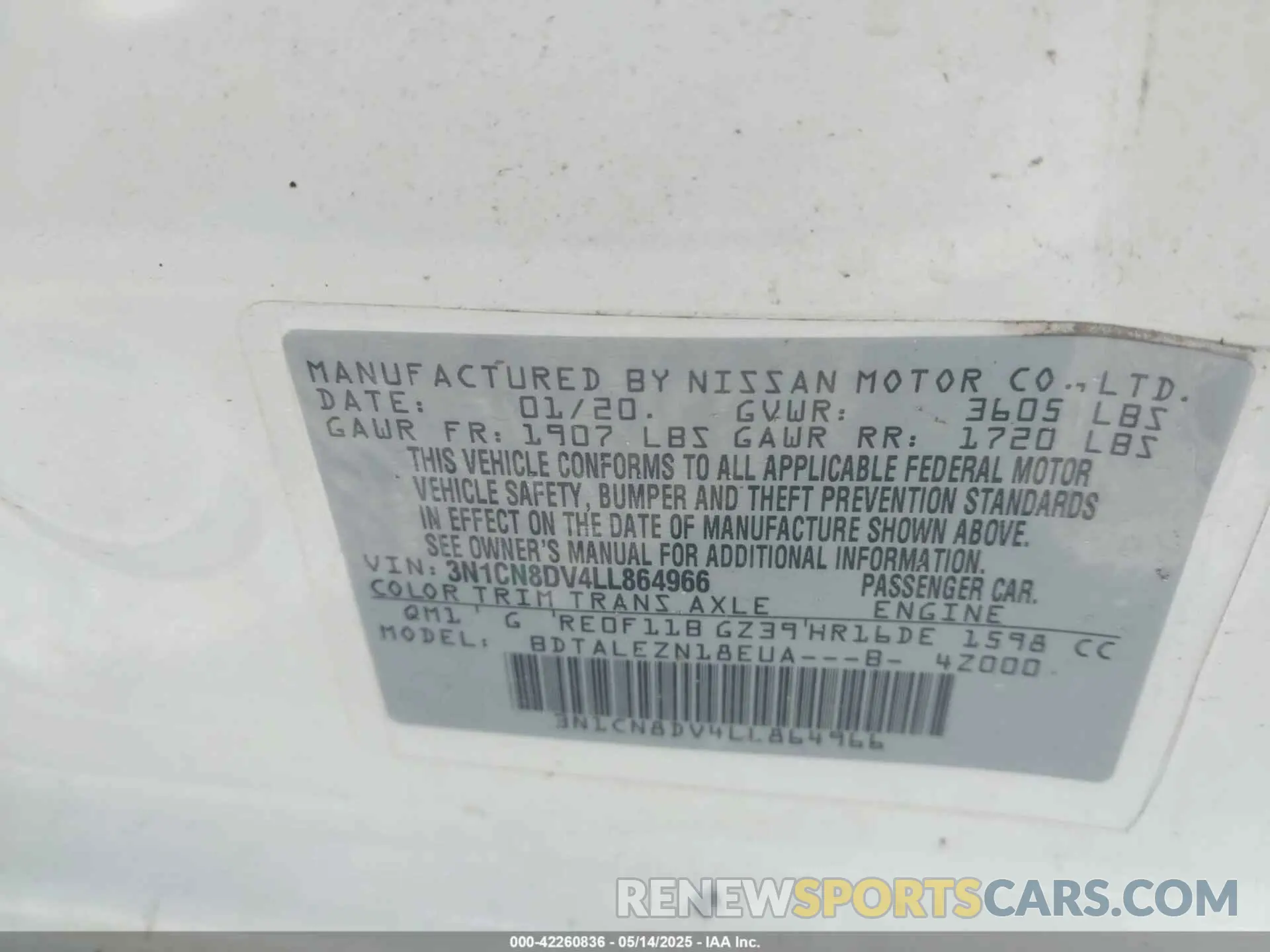 9 Photograph of a damaged car 3N1CN8DV4LL864966 NISSAN VERSA 2020