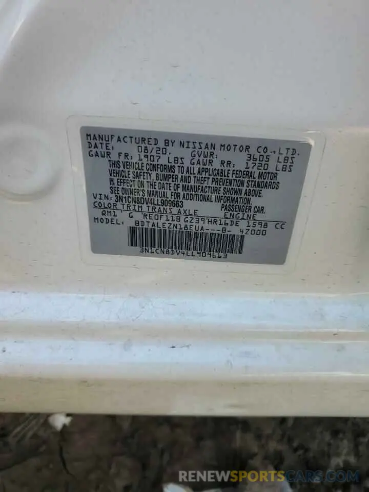 13 Фотография поврежденного автомобиля 3N1CN8DV4LL909663 NISSAN VERSA 2020