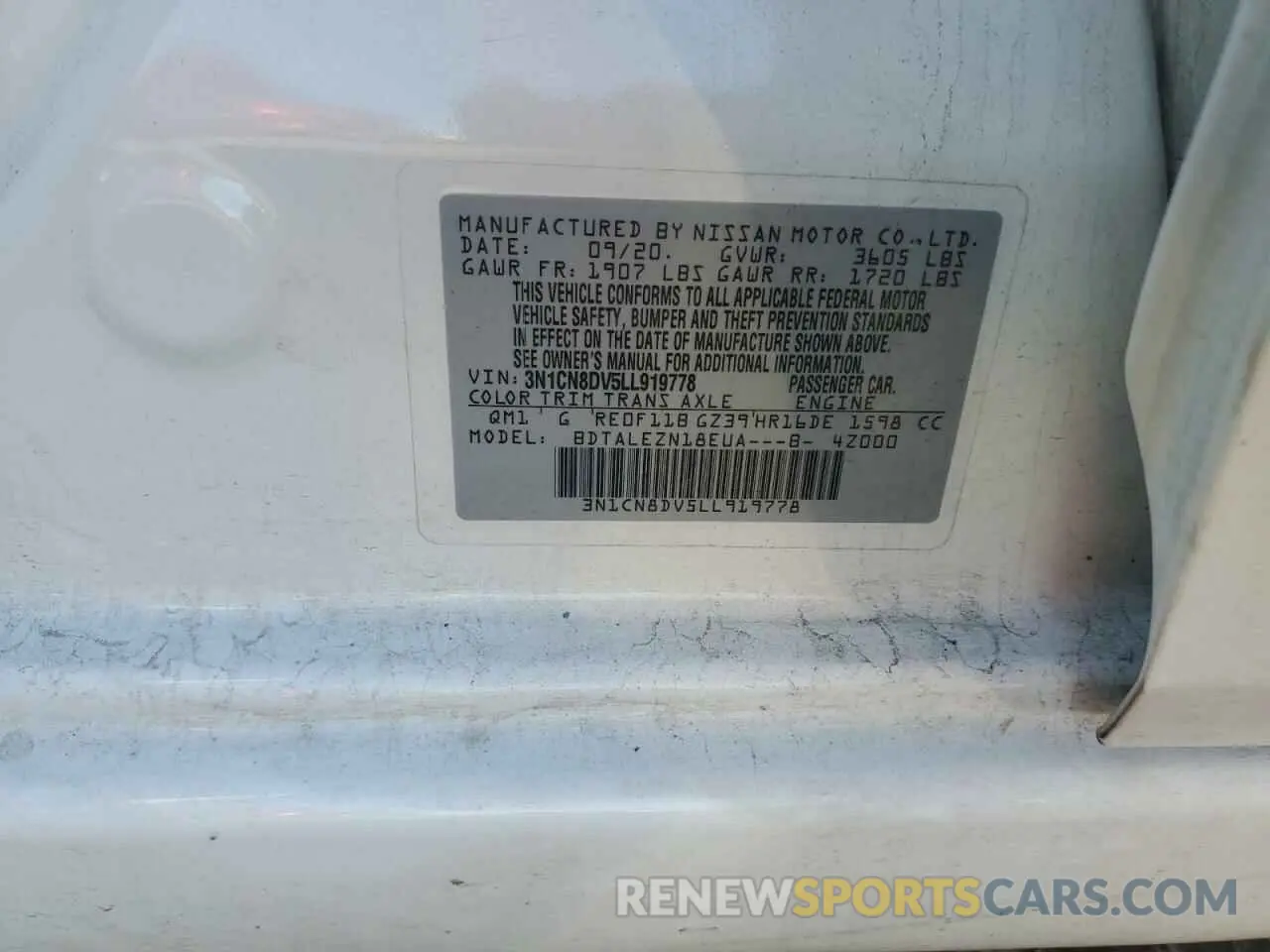 12 Фотография поврежденного автомобиля 3N1CN8DV5LL919778 NISSAN VERSA 2020