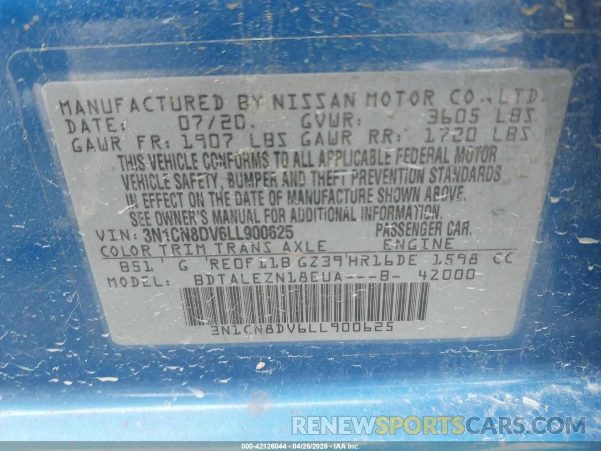 9 Photograph of a damaged car 3N1CN8DV6LL900625 NISSAN VERSA 2020