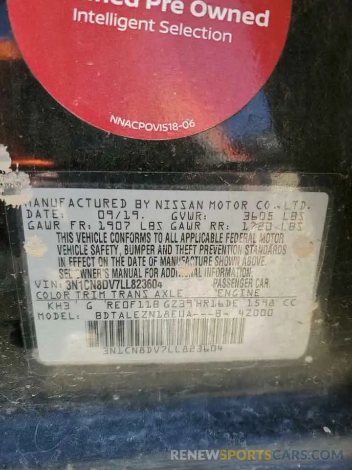 12 Фотография поврежденного автомобиля 3N1CN8DV7LL823604 NISSAN VERSA 2020