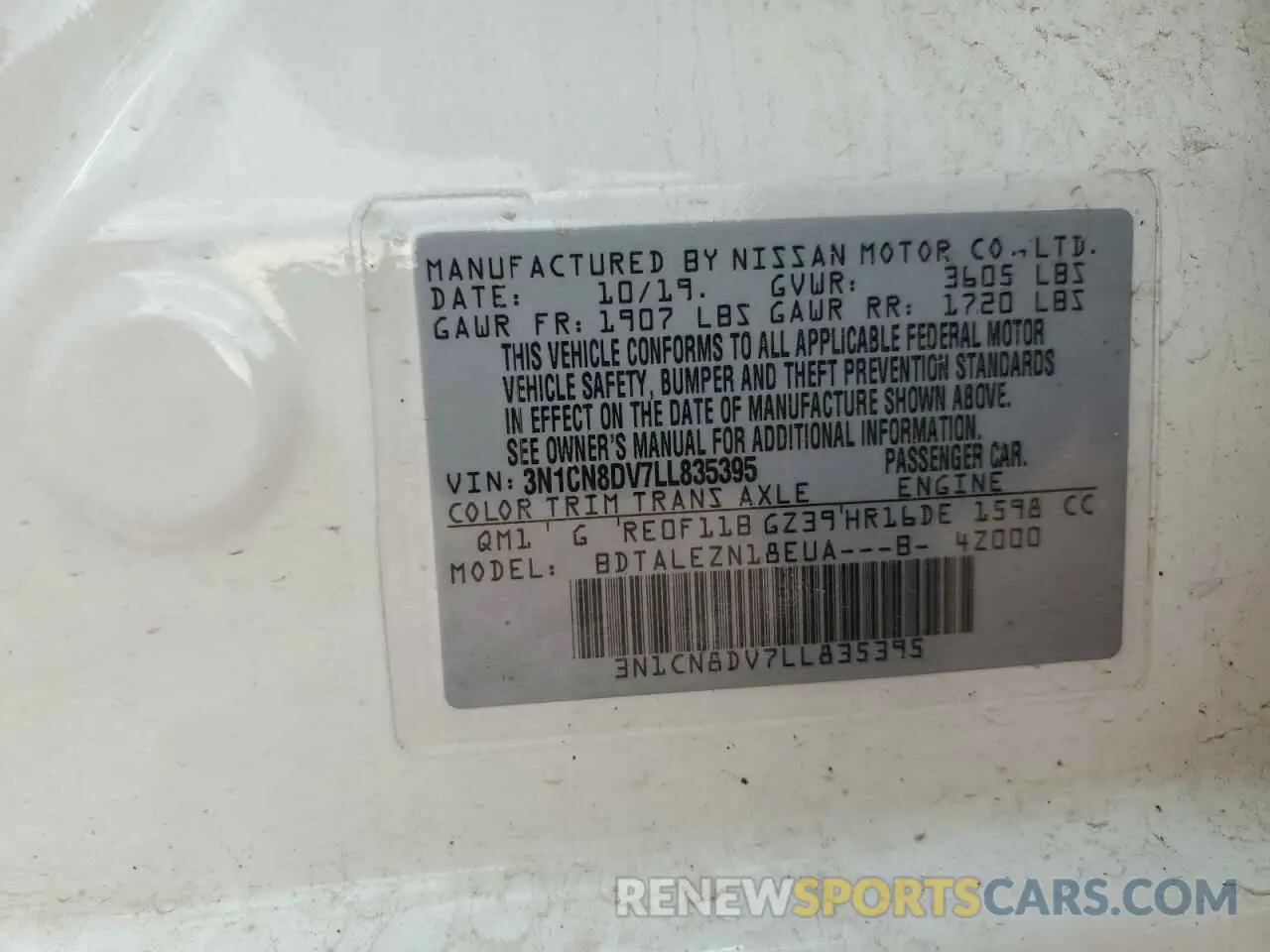 12 Photograph of a damaged car 3N1CN8DV7LL835395 NISSAN VERSA 2020