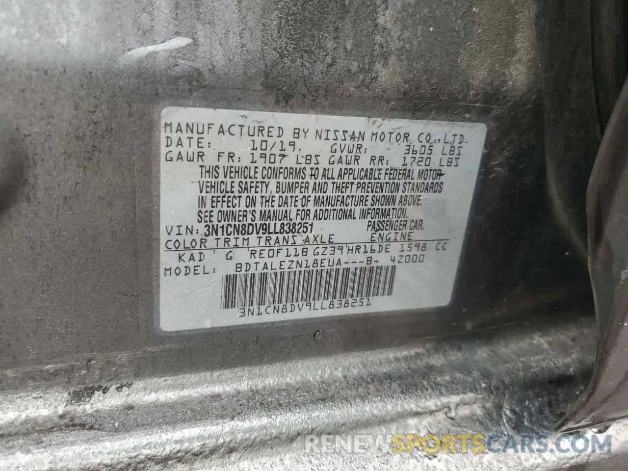 12 Фотография поврежденного автомобиля 3N1CN8DV9LL838251 NISSAN VERSA 2020