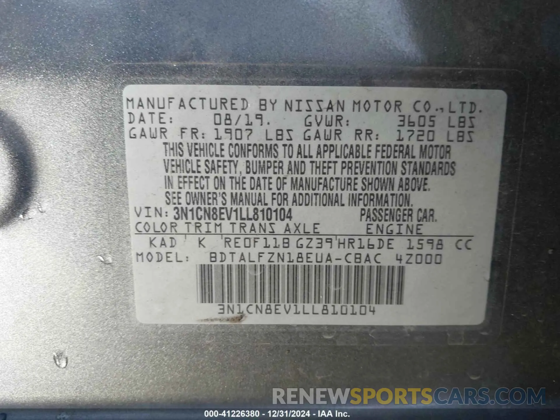 9 Фотография поврежденного автомобиля 3N1CN8EV1LL810104 NISSAN VERSA 2020