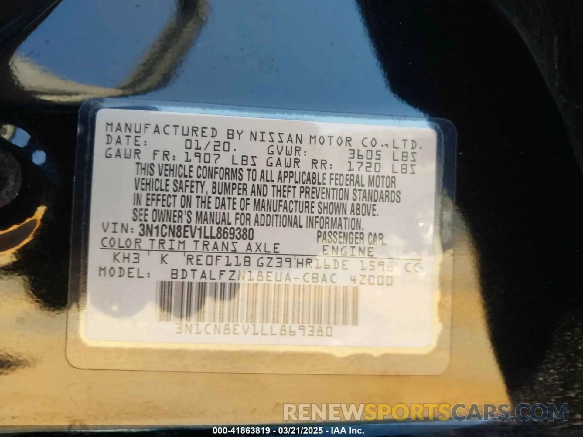 9 Photograph of a damaged car 3N1CN8EV1LL869380 NISSAN VERSA 2020