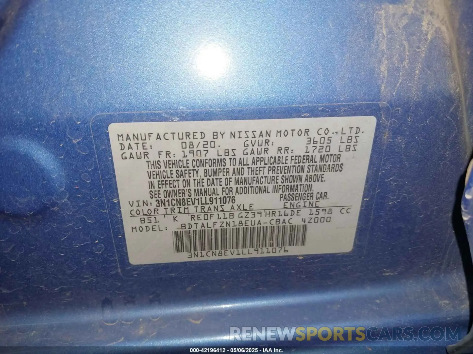 9 Photograph of a damaged car 3N1CN8EV1LL911076 NISSAN VERSA 2020