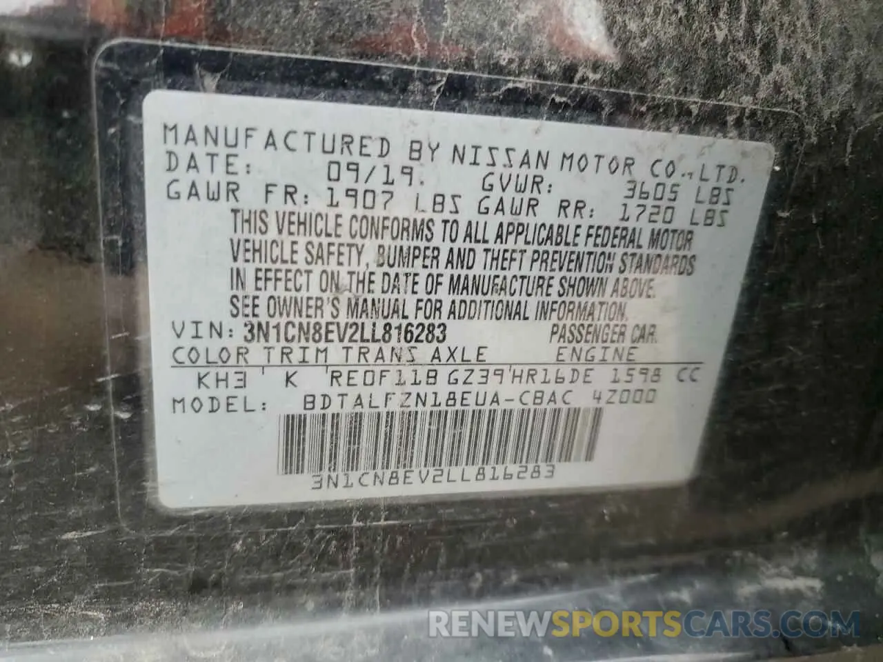 15 Photograph of a damaged car 3N1CN8EV2LL816283 NISSAN VERSA 2020