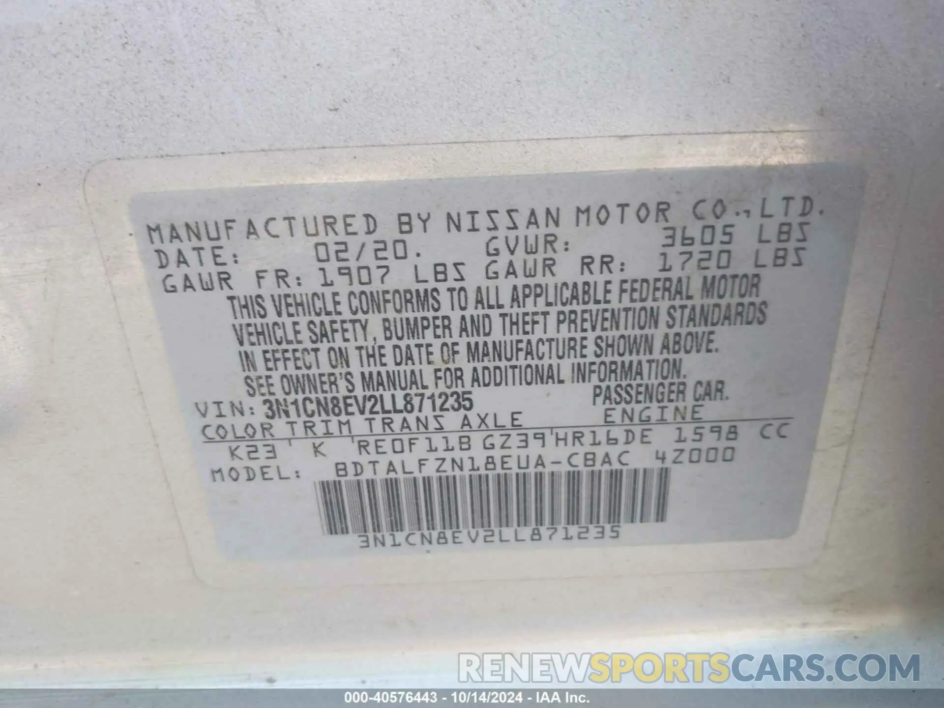 9 Photograph of a damaged car 3N1CN8EV2LL871235 NISSAN VERSA 2020