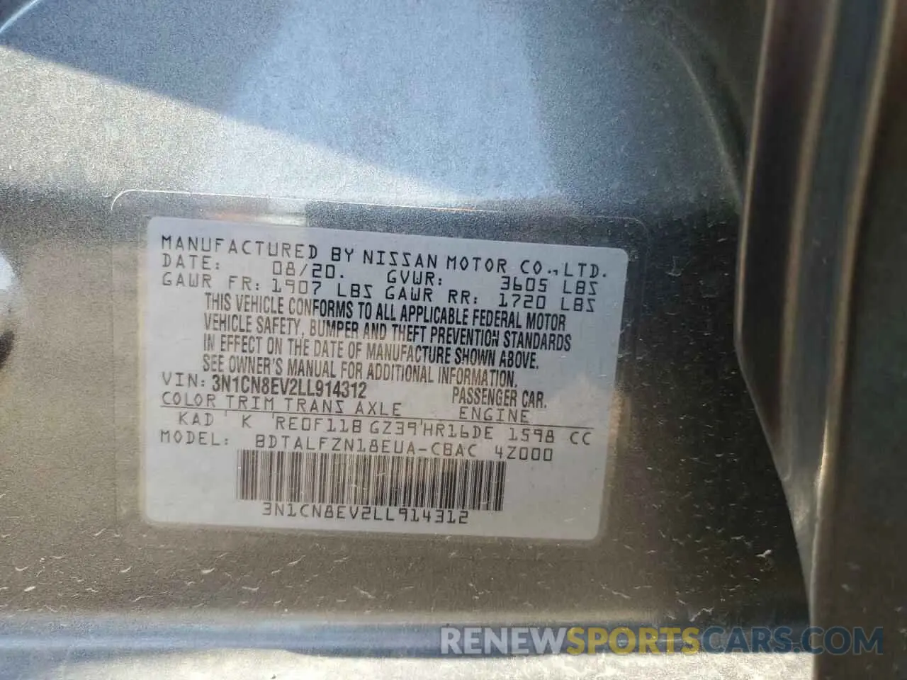 12 Photograph of a damaged car 3N1CN8EV2LL914312 NISSAN VERSA 2020