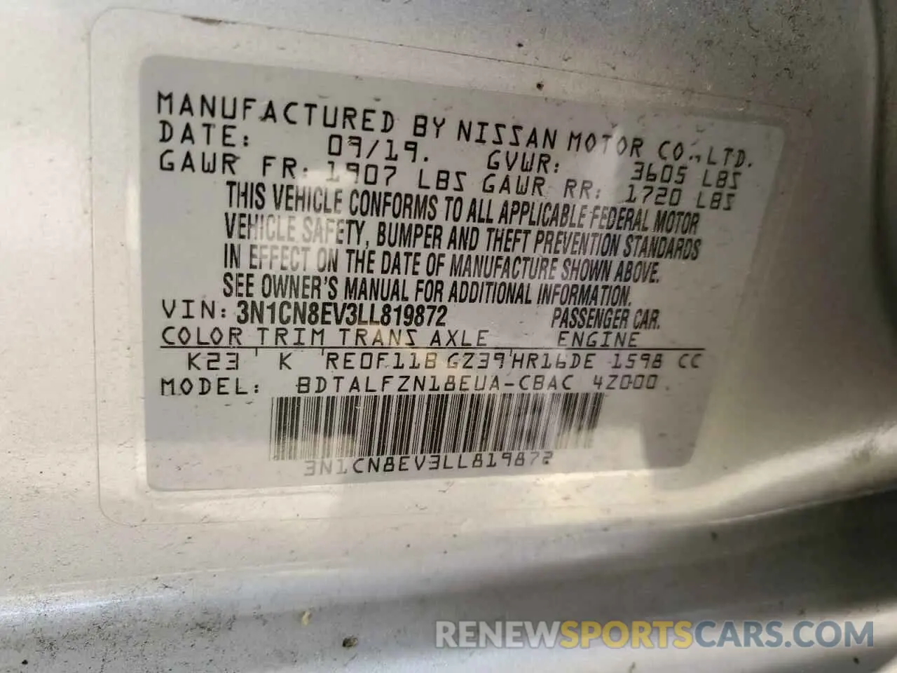 12 Photograph of a damaged car 3N1CN8EV3LL819872 NISSAN VERSA 2020