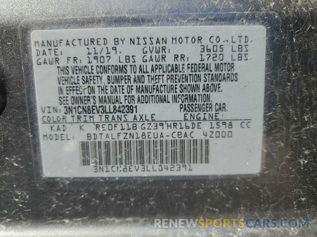 14 Photograph of a damaged car 3N1CN8EV3LL842391 NISSAN VERSA 2020