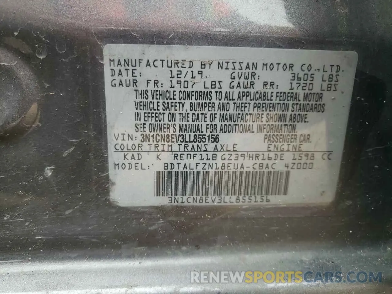 12 Фотография поврежденного автомобиля 3N1CN8EV3LL855156 NISSAN VERSA 2020