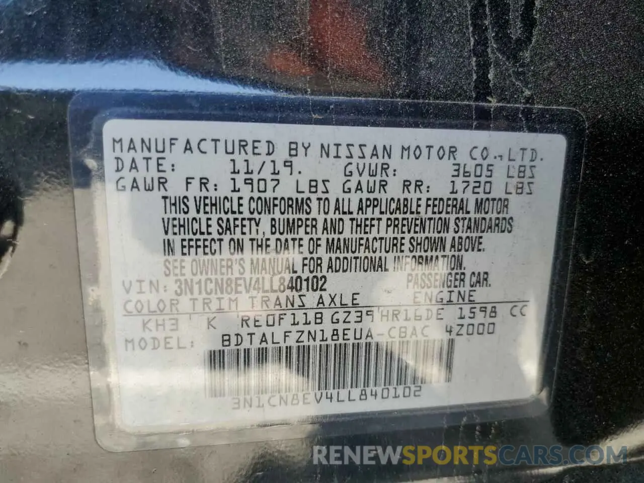 14 Photograph of a damaged car 3N1CN8EV4LL840102 NISSAN VERSA 2020
