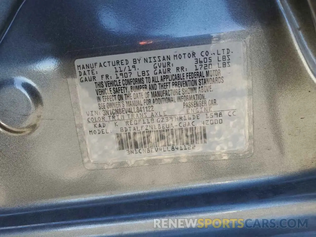 14 Photograph of a damaged car 3N1CN8EV4LL841122 NISSAN VERSA 2020