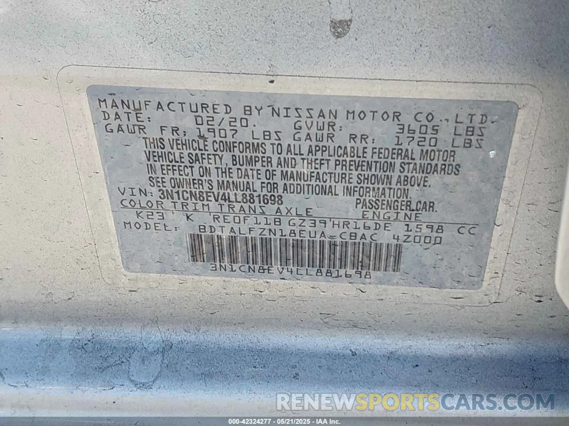 9 Фотография поврежденного автомобиля 3N1CN8EV4LL881698 NISSAN VERSA 2020