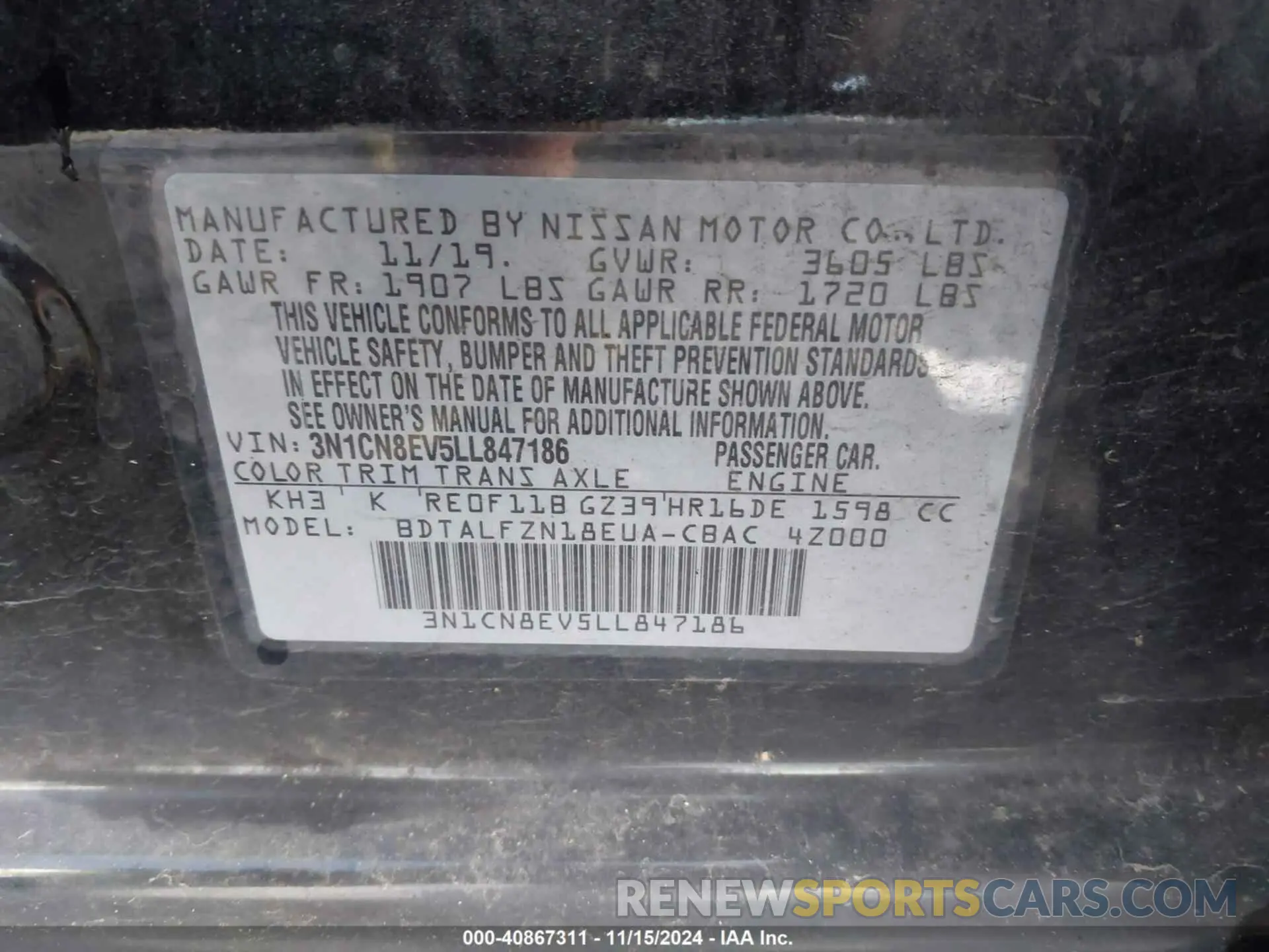 9 Photograph of a damaged car 3N1CN8EV5LL847186 NISSAN VERSA 2020