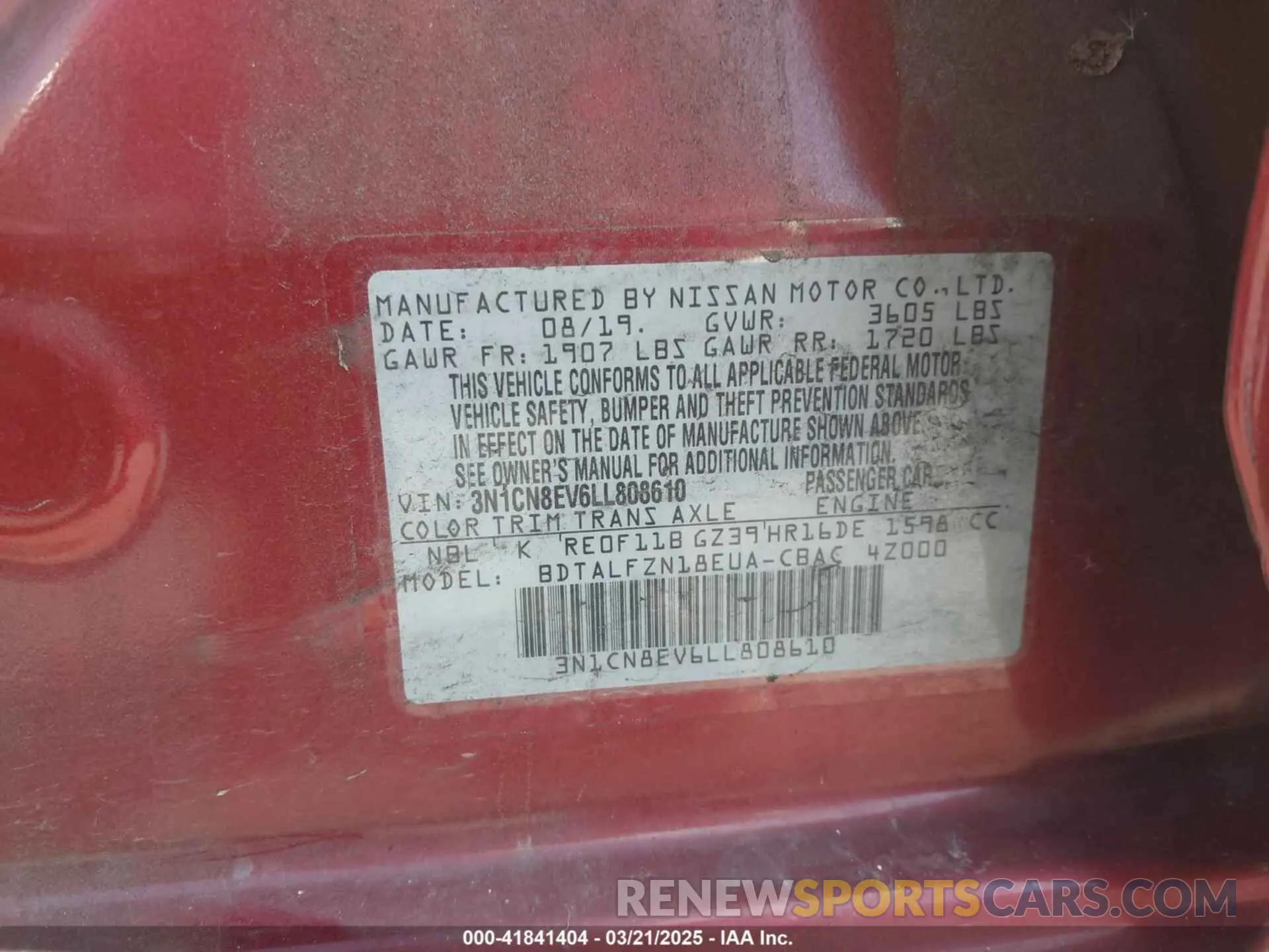 9 Фотография поврежденного автомобиля 3N1CN8EV6LL808610 NISSAN VERSA 2020