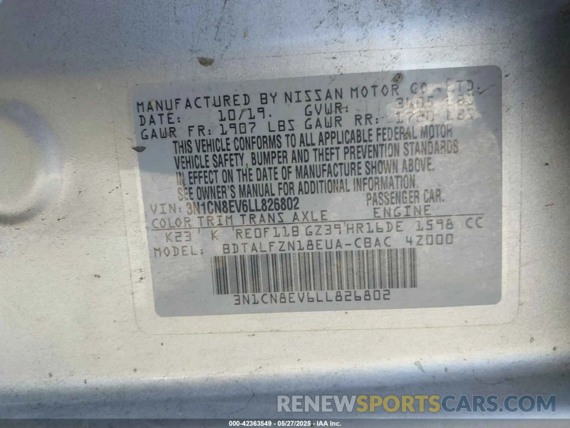 9 Photograph of a damaged car 3N1CN8EV6LL826802 NISSAN VERSA 2020