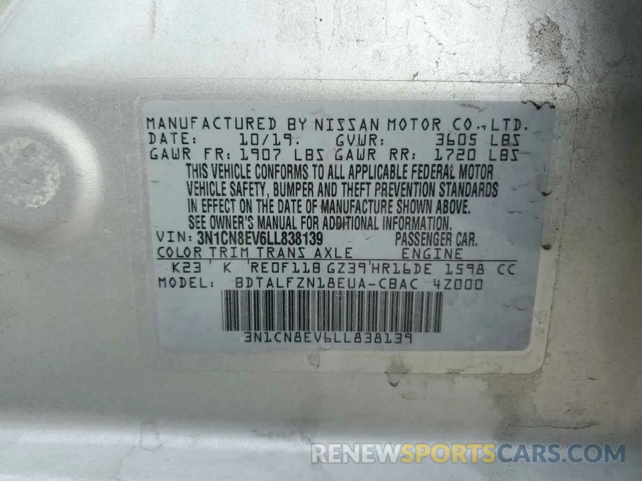 12 Photograph of a damaged car 3N1CN8EV6LL838139 NISSAN VERSA 2020