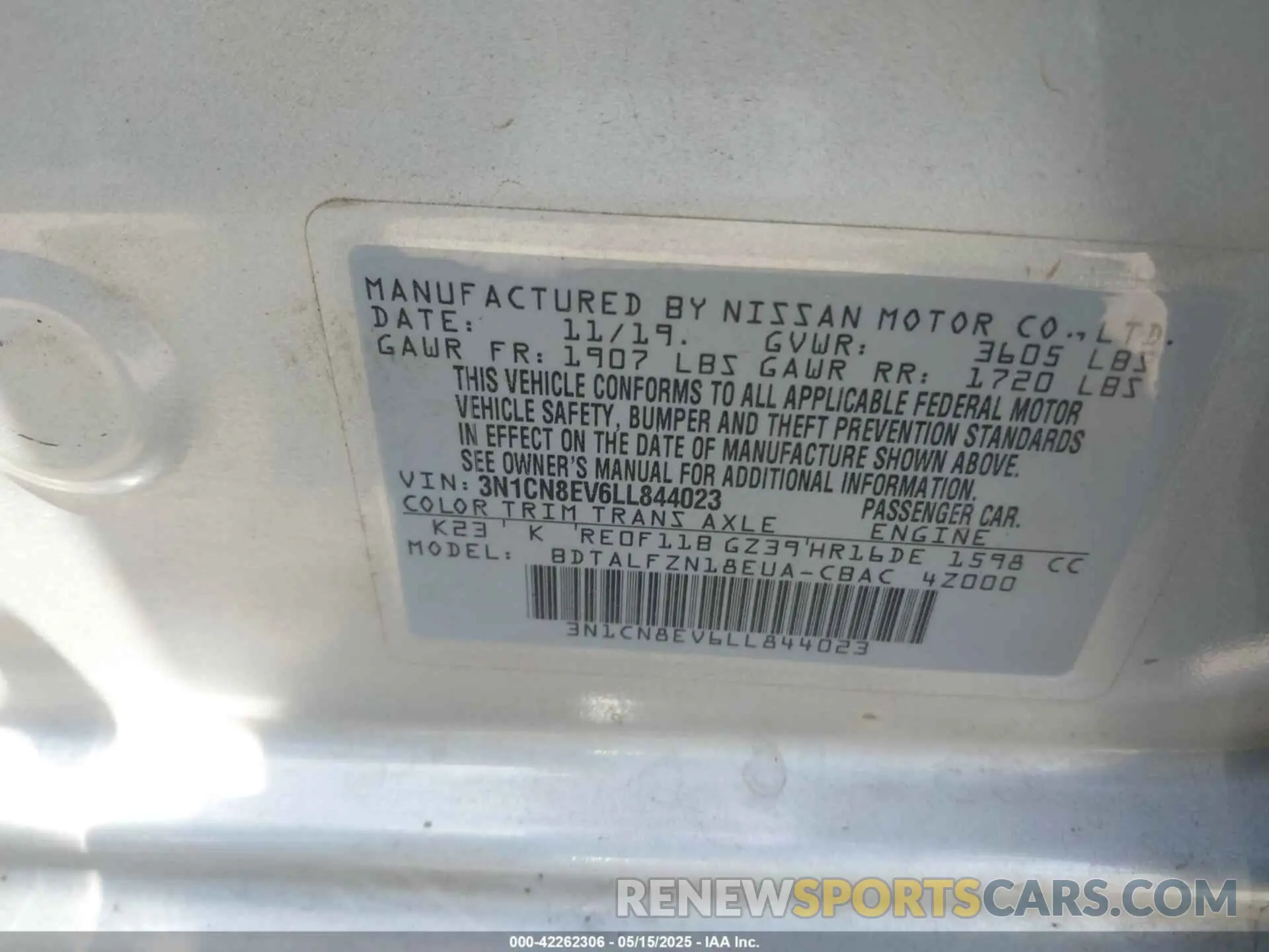 9 Фотография поврежденного автомобиля 3N1CN8EV6LL844023 NISSAN VERSA 2020