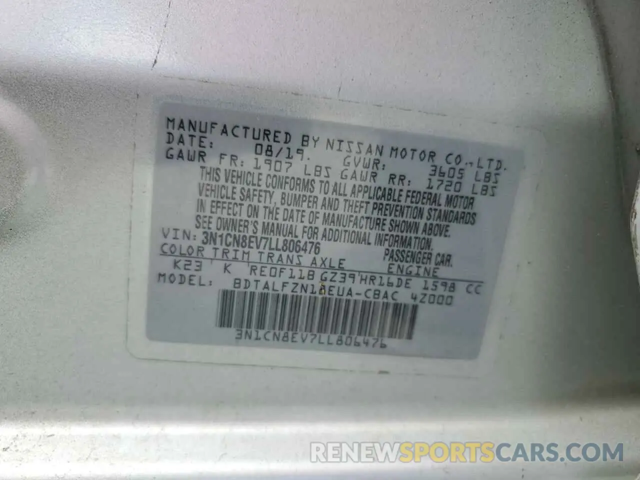12 Фотография поврежденного автомобиля 3N1CN8EV7LL806476 NISSAN VERSA 2020