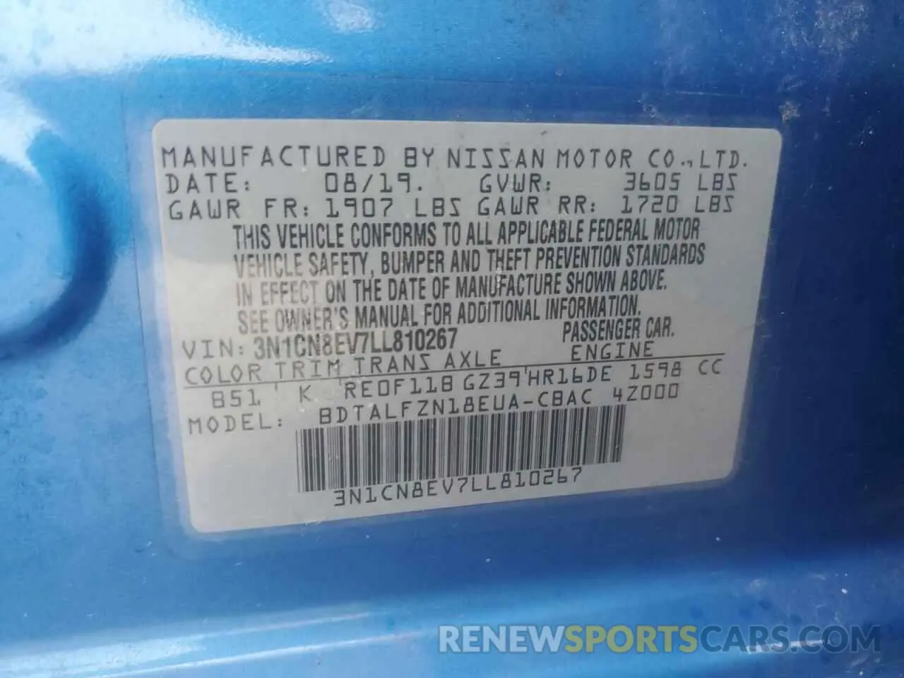 12 Photograph of a damaged car 3N1CN8EV7LL810267 NISSAN VERSA 2020