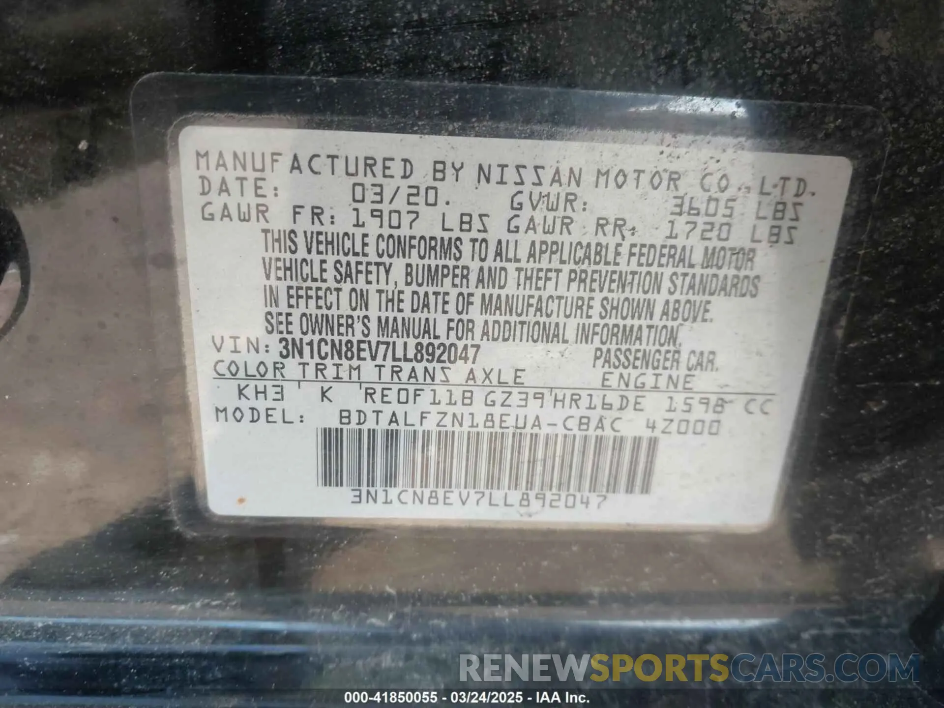 9 Photograph of a damaged car 3N1CN8EV7LL892047 NISSAN VERSA 2020
