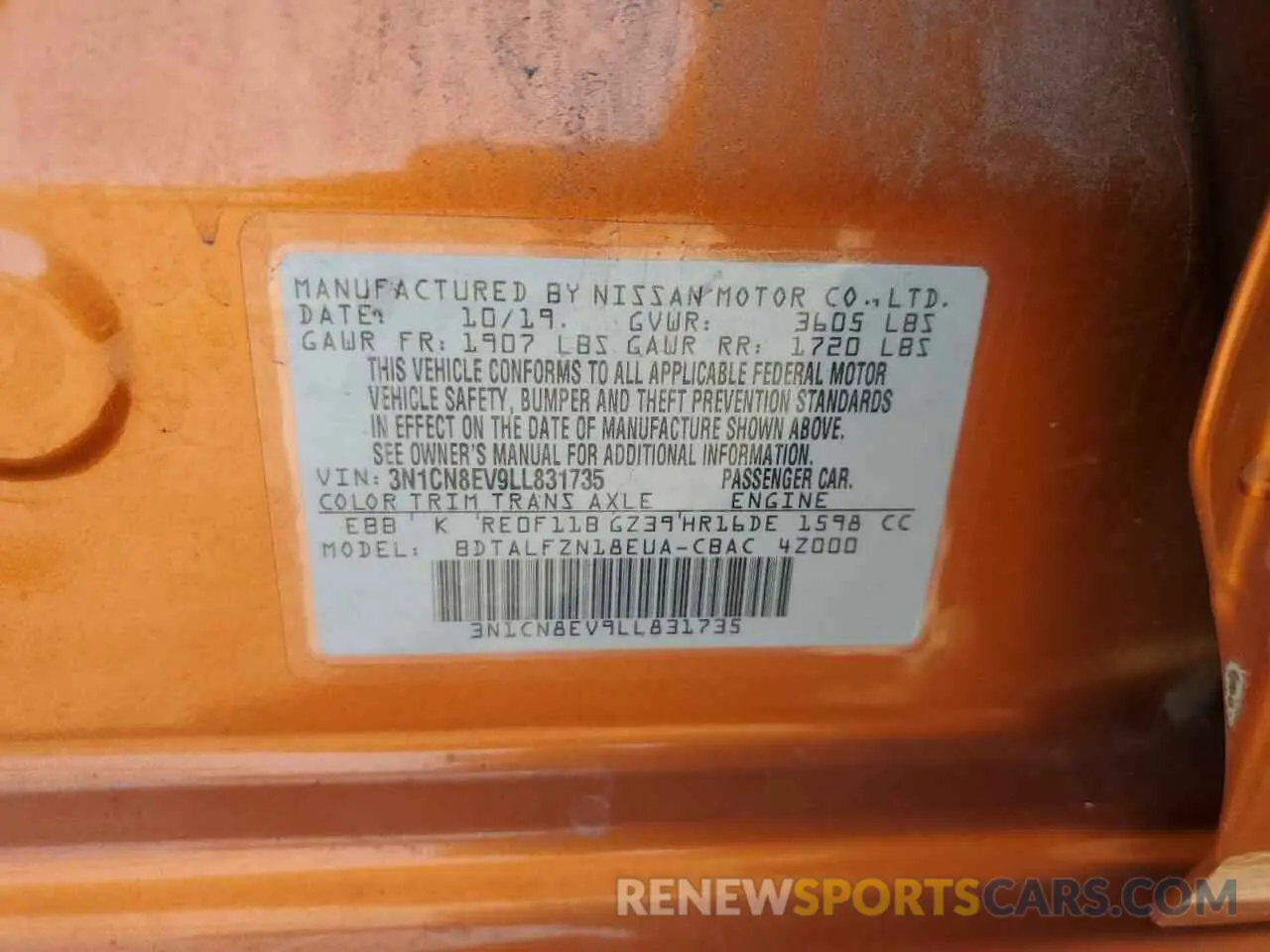 13 Фотография поврежденного автомобиля 3N1CN8EV9LL831735 NISSAN VERSA 2020