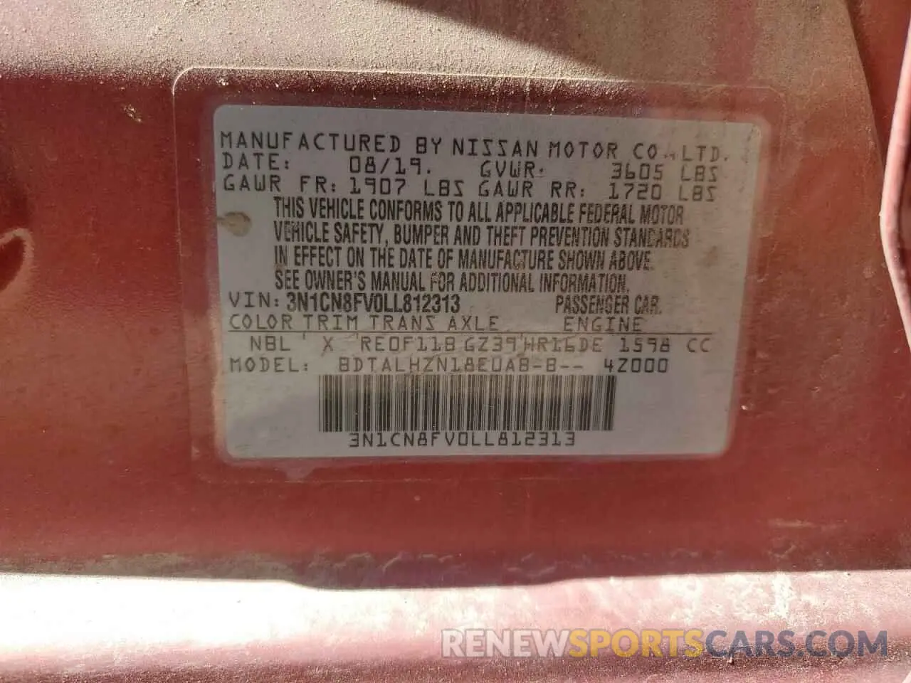 12 Photograph of a damaged car 3N1CN8FV0LL812313 NISSAN VERSA 2020