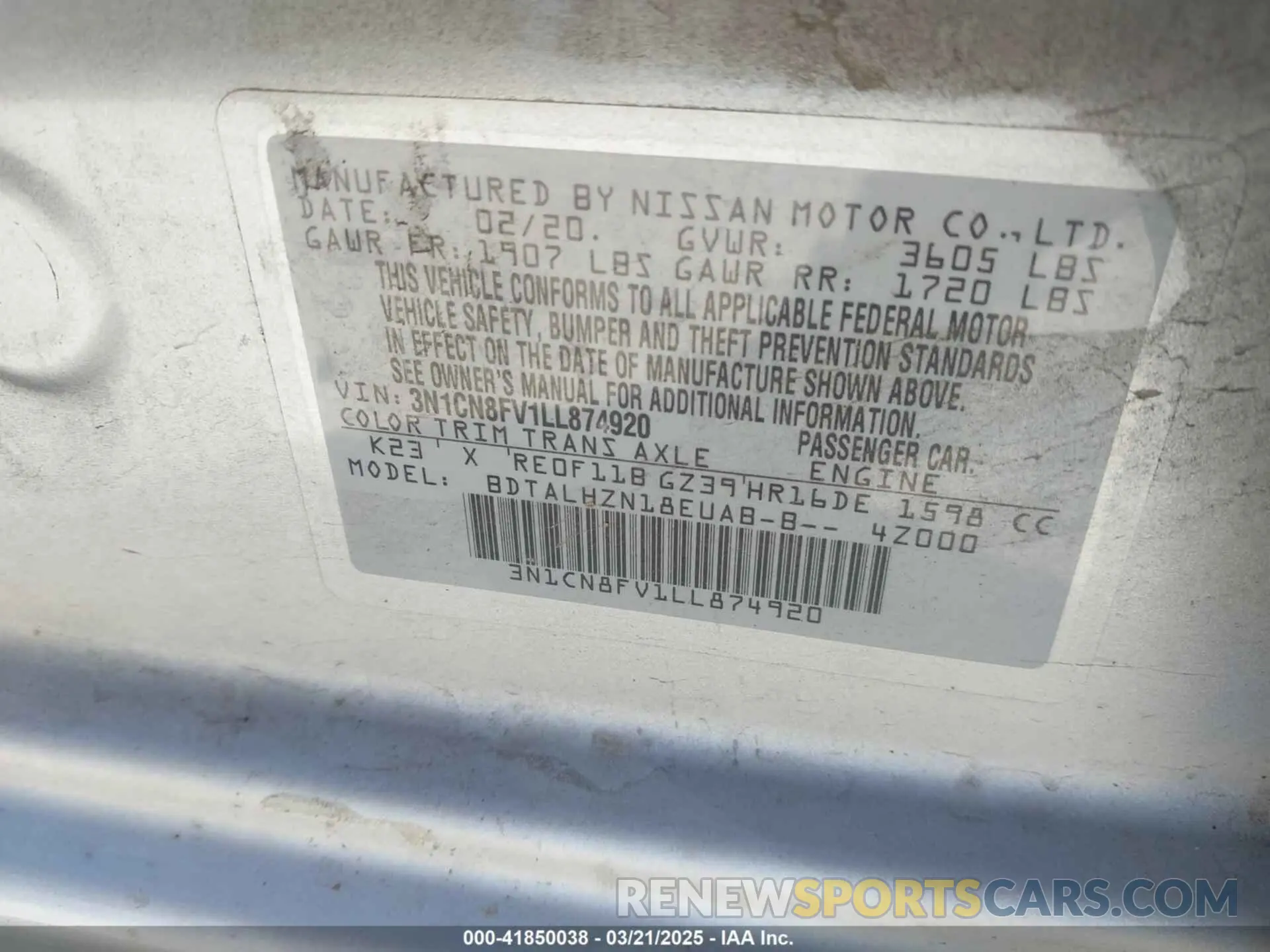9 Photograph of a damaged car 3N1CN8FV1LL874920 NISSAN VERSA 2020