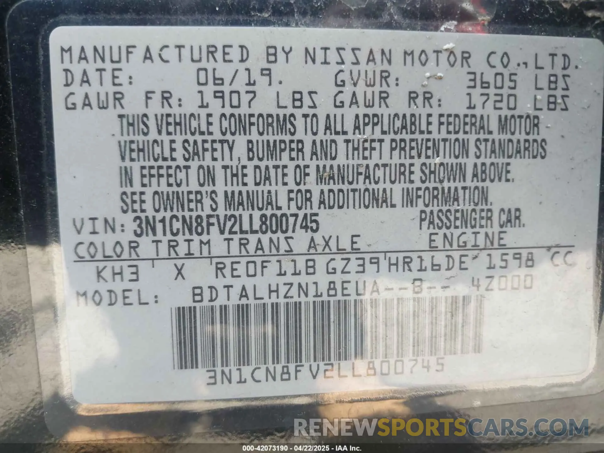 9 Photograph of a damaged car 3N1CN8FV2LL800745 NISSAN VERSA 2020